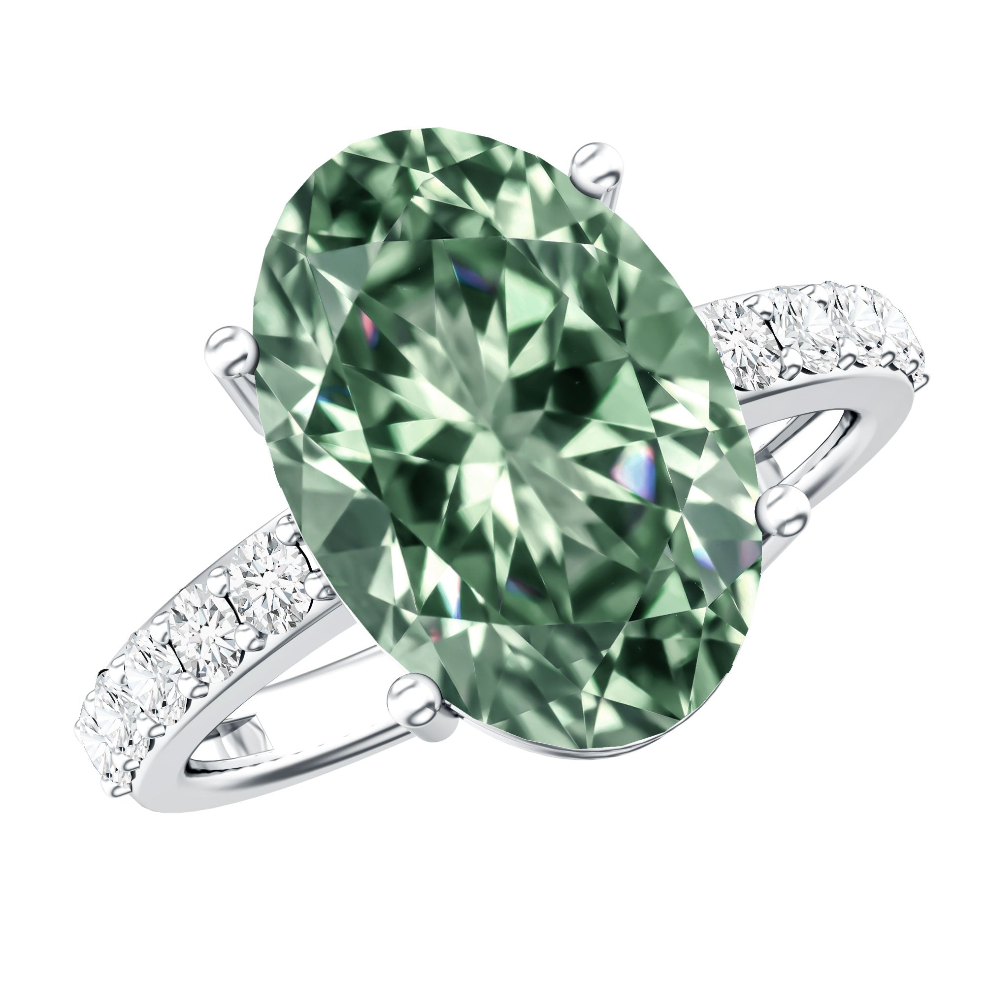 IGI Certified Lab Grown Green Diamond Oval Solitaire Engagement Ring 5 Carat Vivid Green - VS1 - Rosec Jewels