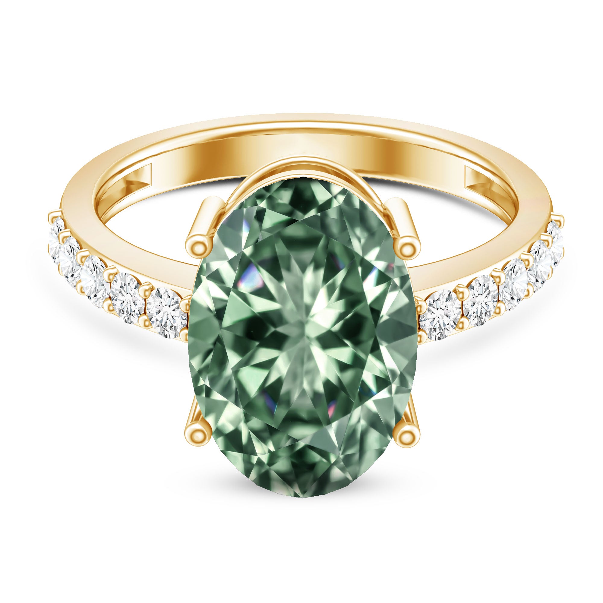 IGI Certified Lab Grown Green Diamond Oval Solitaire Engagement Ring 5 Carat Vivid Green - VS1 - Rosec Jewels