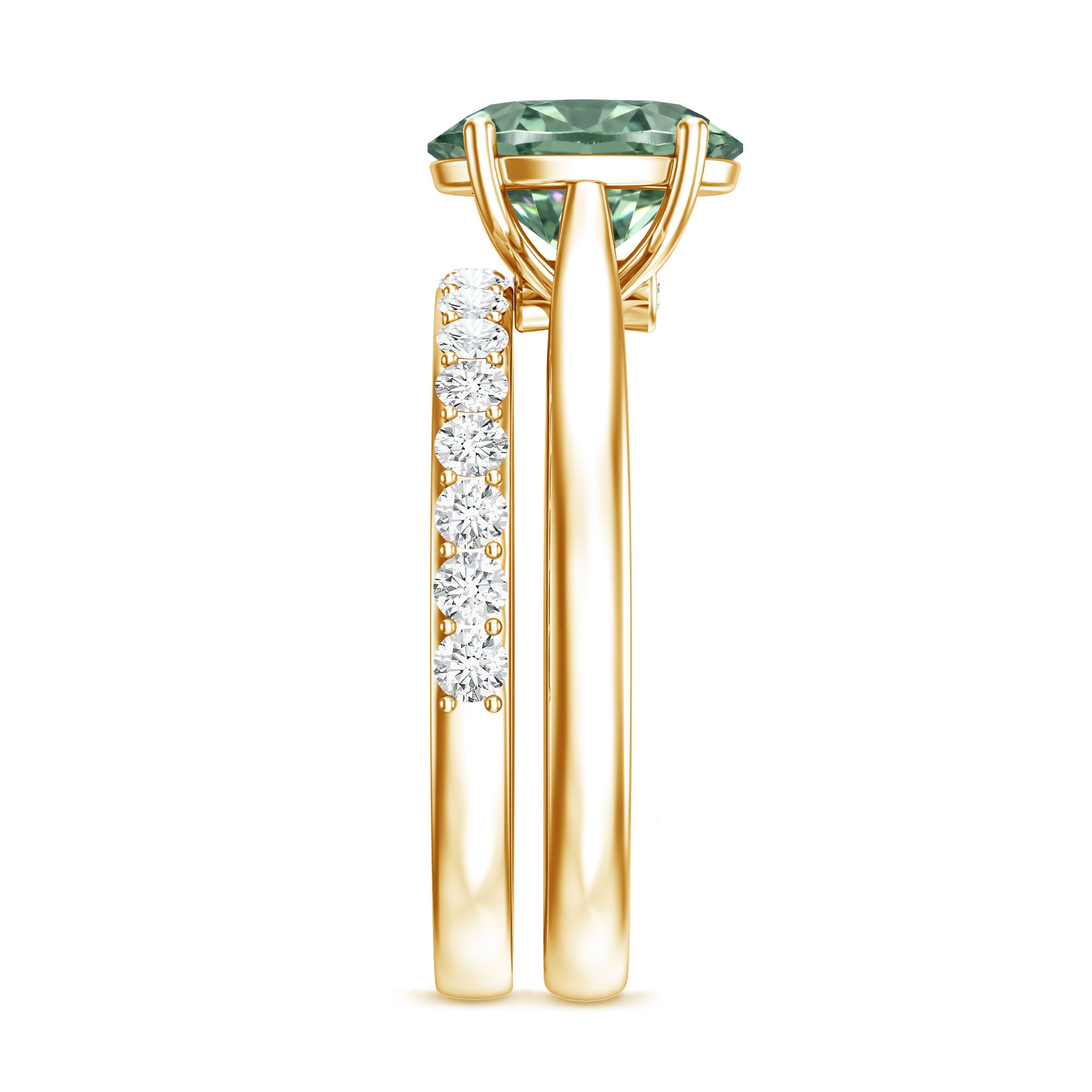 Solitaire 2 Carat Lab Green Diamond Oval Wedding Ring Set with IGI Certificate Vivid Green - VS1 - Rosec Jewels