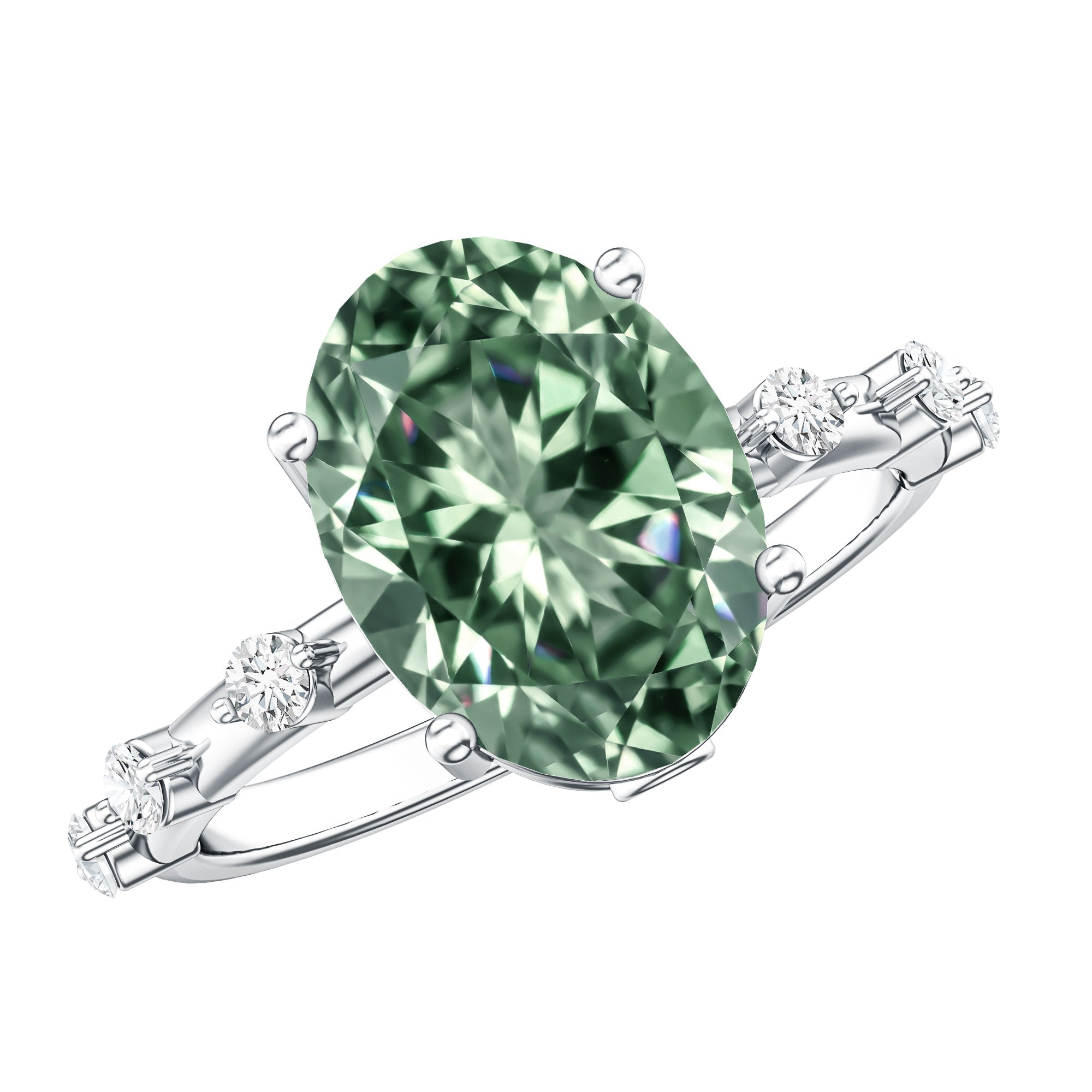 Lab Grown Green Diamond 3 Carat Oval Engagement Ring IGI Certified Vivid Green - VS1 - Rosec Jewels