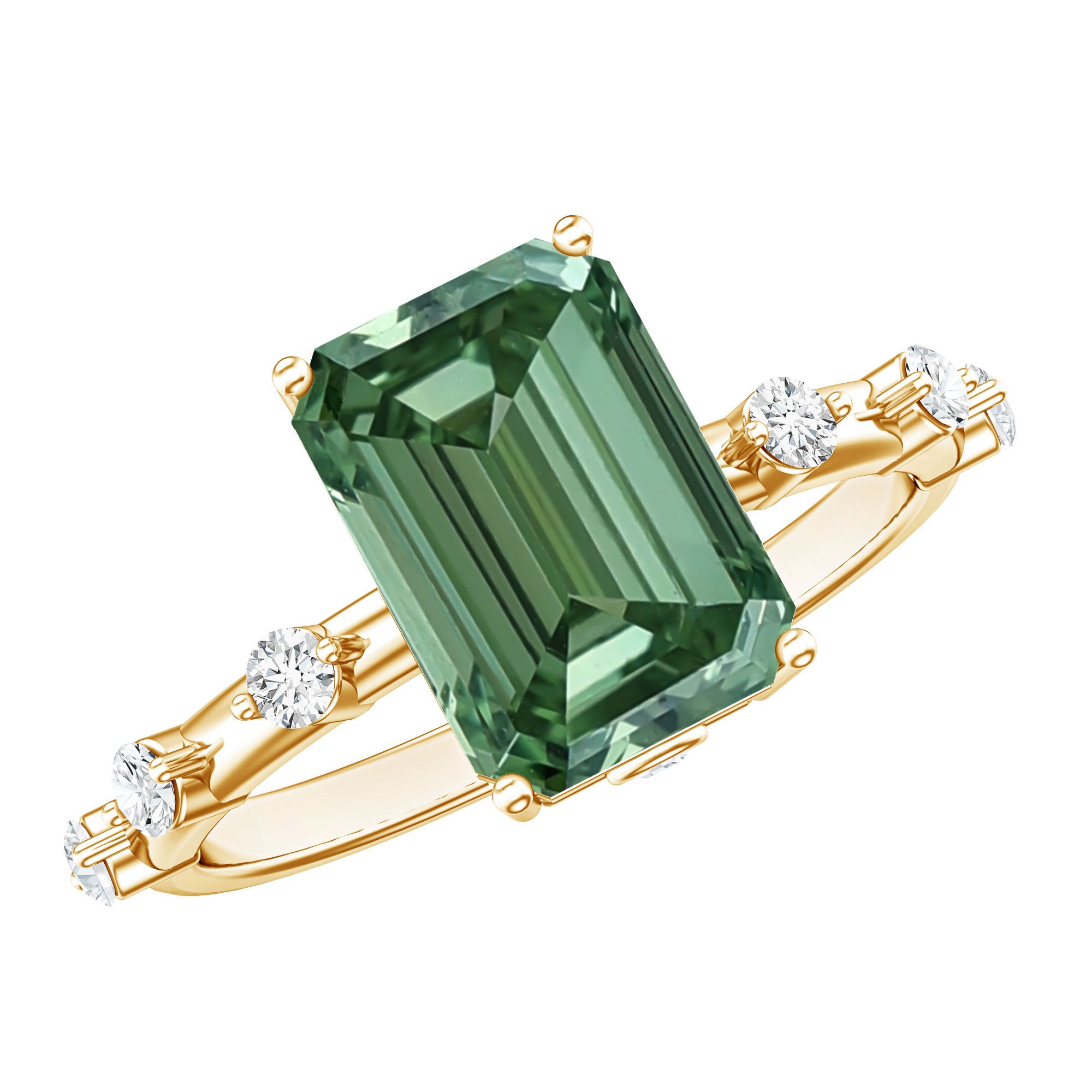3 Carat Emerald Cut Lab Grown Green Diamond Engagement Ring IGI Certified Vivid Green - VS1 - Rosec Jewels