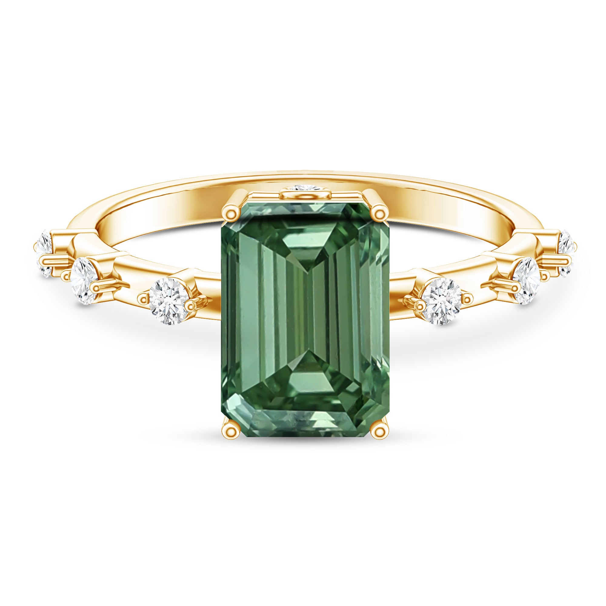 3 Carat Emerald Cut Lab Grown Green Diamond Engagement Ring IGI Certified Vivid Green - VS1 - Rosec Jewels