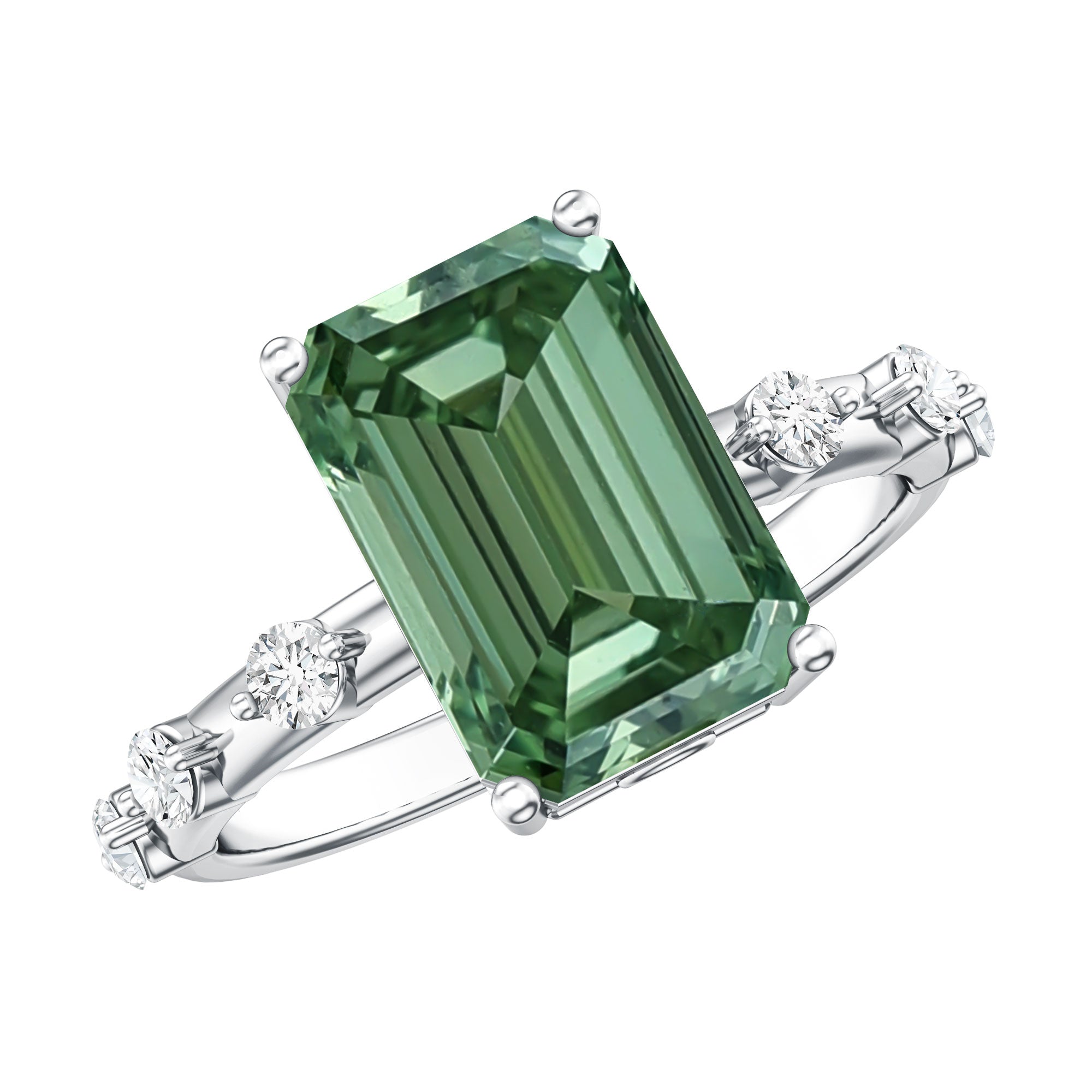 4 Carat Emerald Cut Green Lab Grown Diamond Solitaire Engagement Ring with IGI Certificate Vivid Green - VS1 - Rosec Jewels