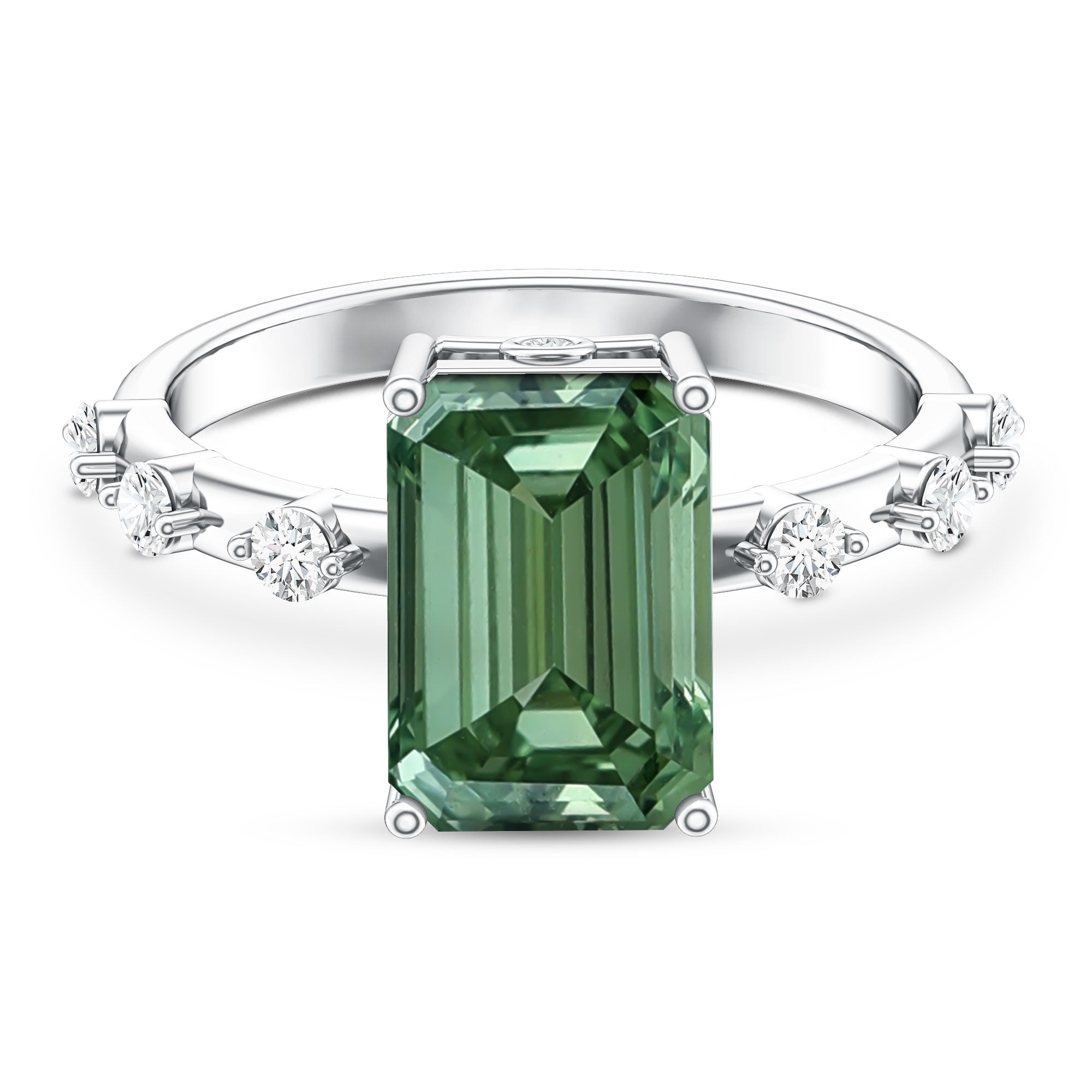 4 Carat Emerald Cut Green Lab Grown Diamond Solitaire Engagement Ring with IGI Certificate Vivid Green - VS1 - Rosec Jewels