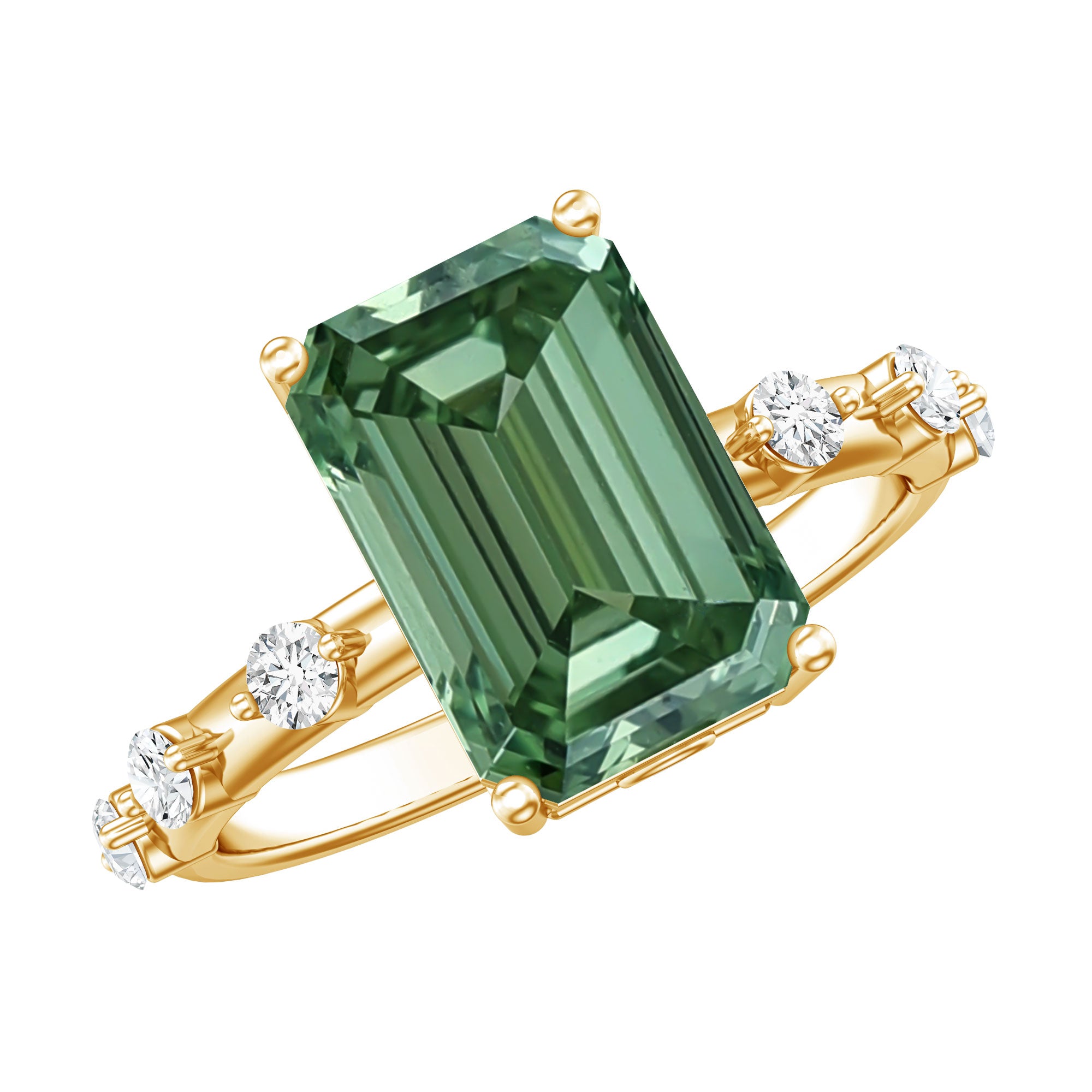 4 Carat Emerald Cut Green Lab Grown Diamond Solitaire Engagement Ring with IGI Certificate Vivid Green - VS1 - Rosec Jewels