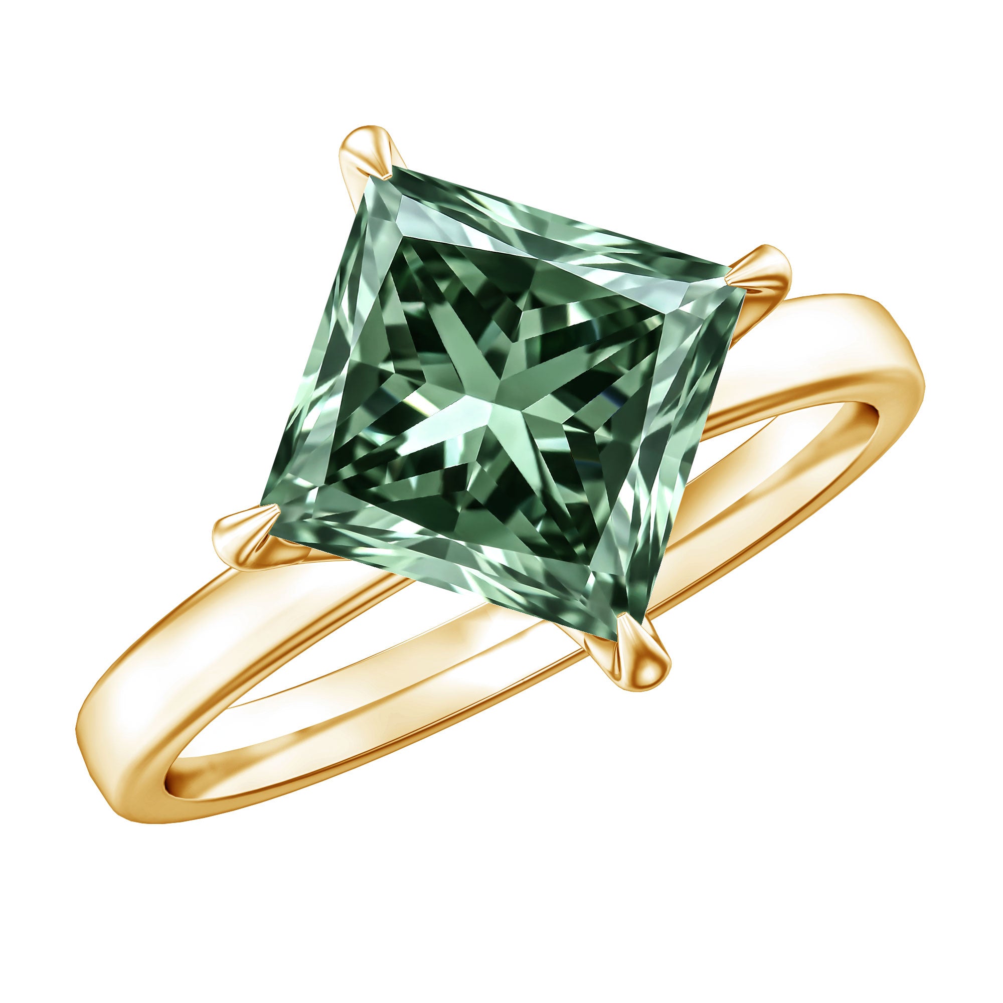 3 Carat Lab Grown Vivid Green Diamond Princess Cut Engagement Ring with IGI Certificate Vivid Green - VS1 - Rosec Jewels