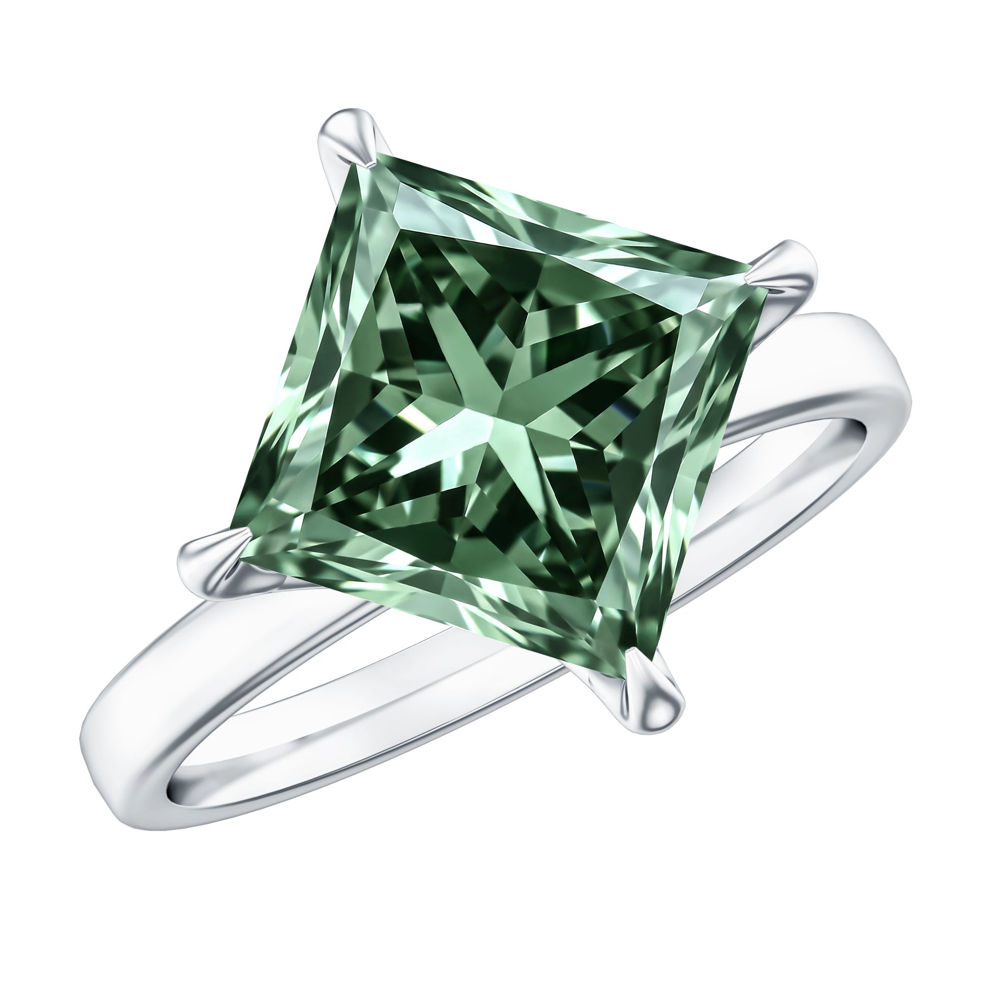 IGI Certified Princess Cut Lab Grown Green Diamond Big Engagement Ring 4 Carat Vivid Green - VS1 - Rosec Jewels