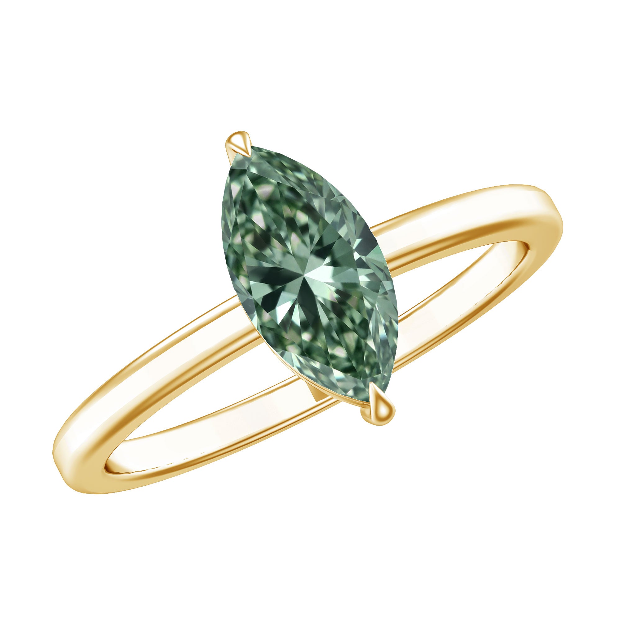 Lab Created 1 Carat Green Diamond Marquise Cut Solitaire Engagement Ring IGI Certified Vivid Green - VS1 - Rosec Jewels