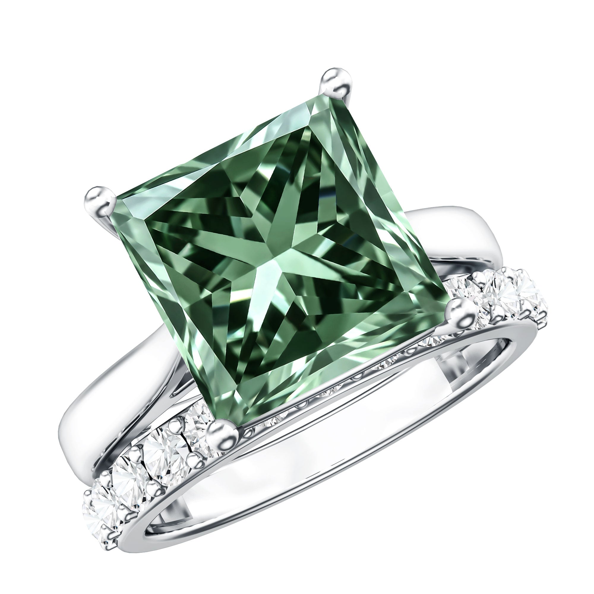 IGI Certified 5 Carat Princess Cut Lab Grown Green Diamond Engagement Ring with Enhancer Vivid Green - VS1 - Rosec Jewels