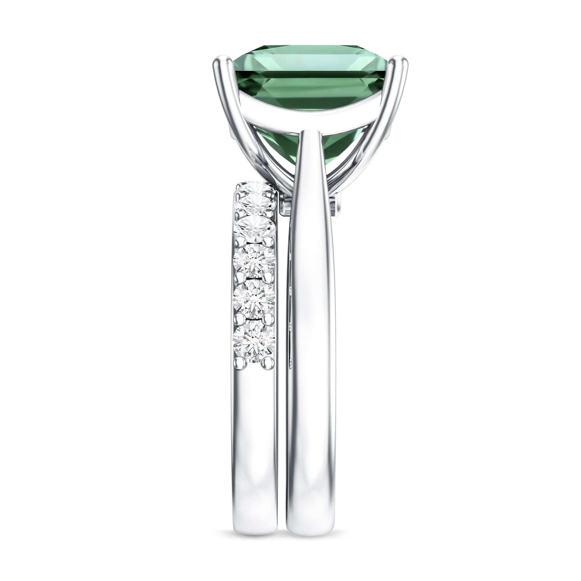 IGI Certified 5 Carat Princess Cut Lab Grown Green Diamond Engagement Ring with Enhancer Vivid Green - VS1 - Rosec Jewels