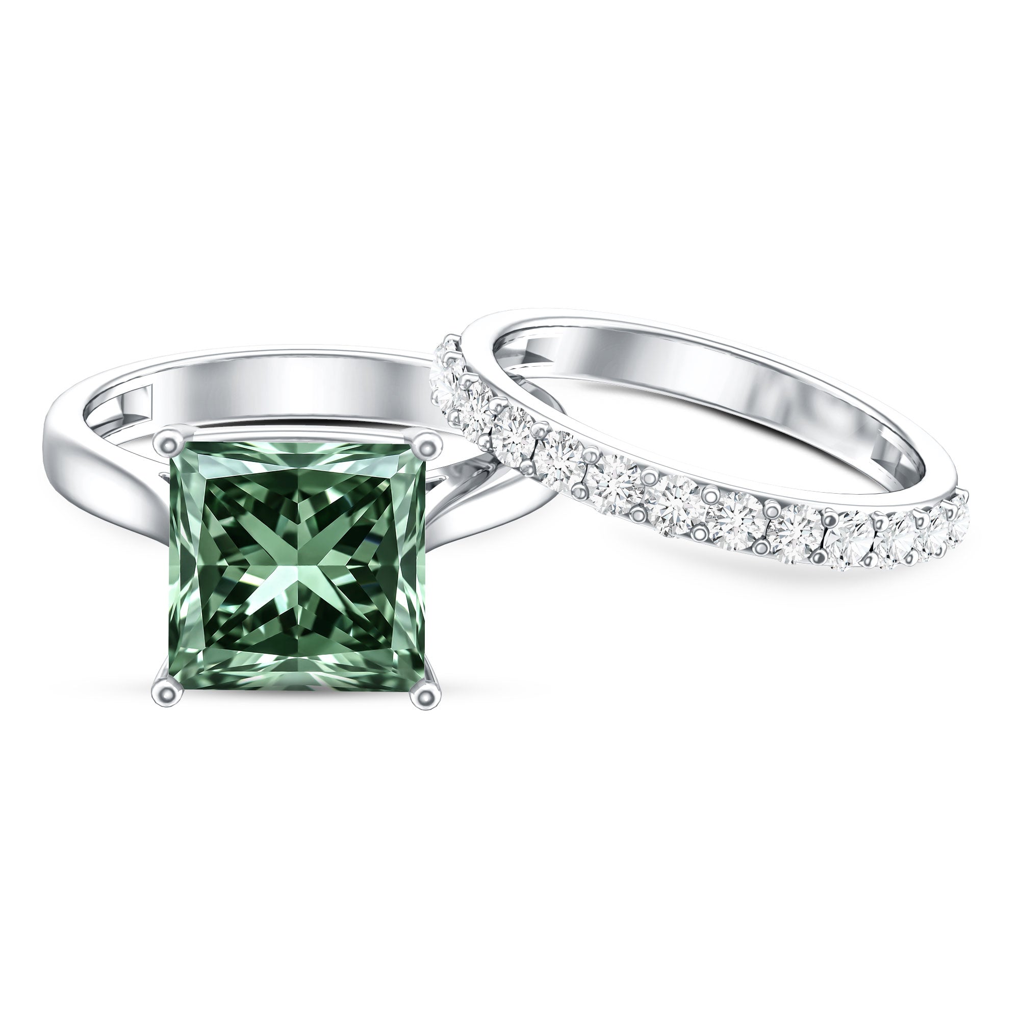 IGI Certified 5 Carat Princess Cut Lab Grown Green Diamond Engagement Ring with Enhancer Vivid Green - VS1 - Rosec Jewels