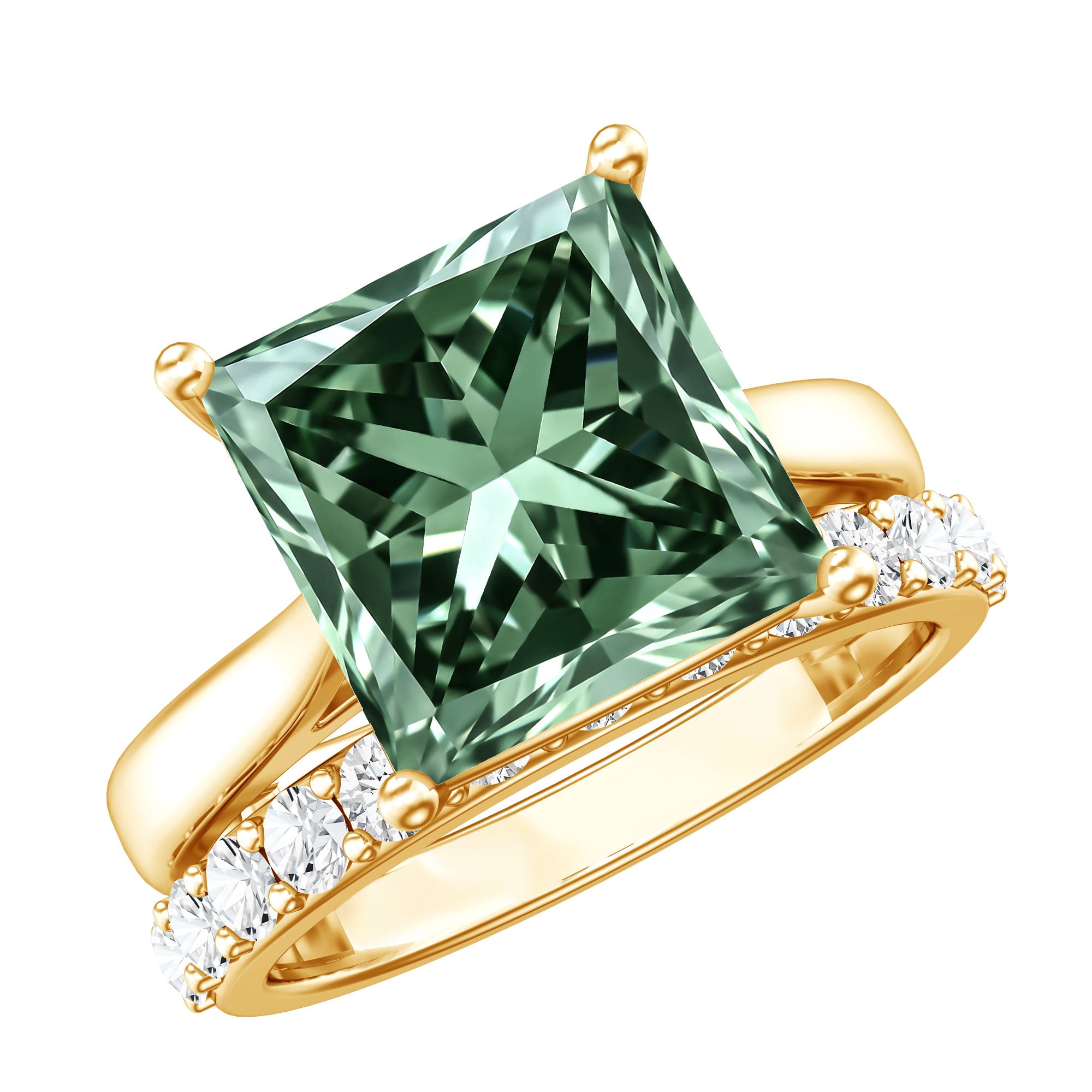 IGI Certified 5 Carat Princess Cut Lab Grown Green Diamond Engagement Ring with Enhancer Vivid Green - VS1 - Rosec Jewels