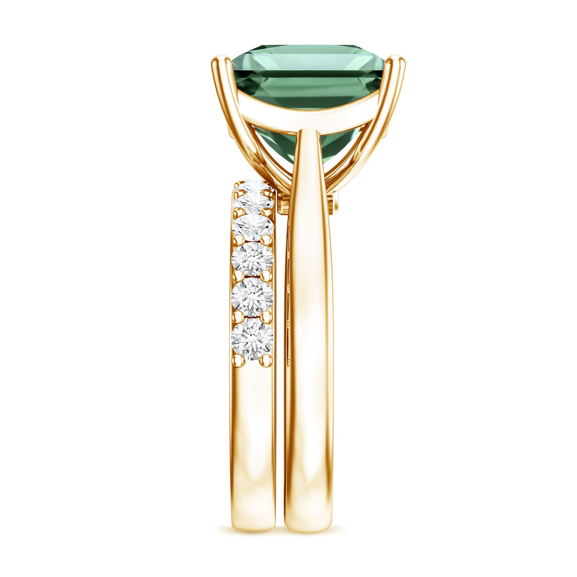 IGI Certified 5 Carat Princess Cut Lab Grown Green Diamond Engagement Ring with Enhancer Vivid Green - VS1 - Rosec Jewels