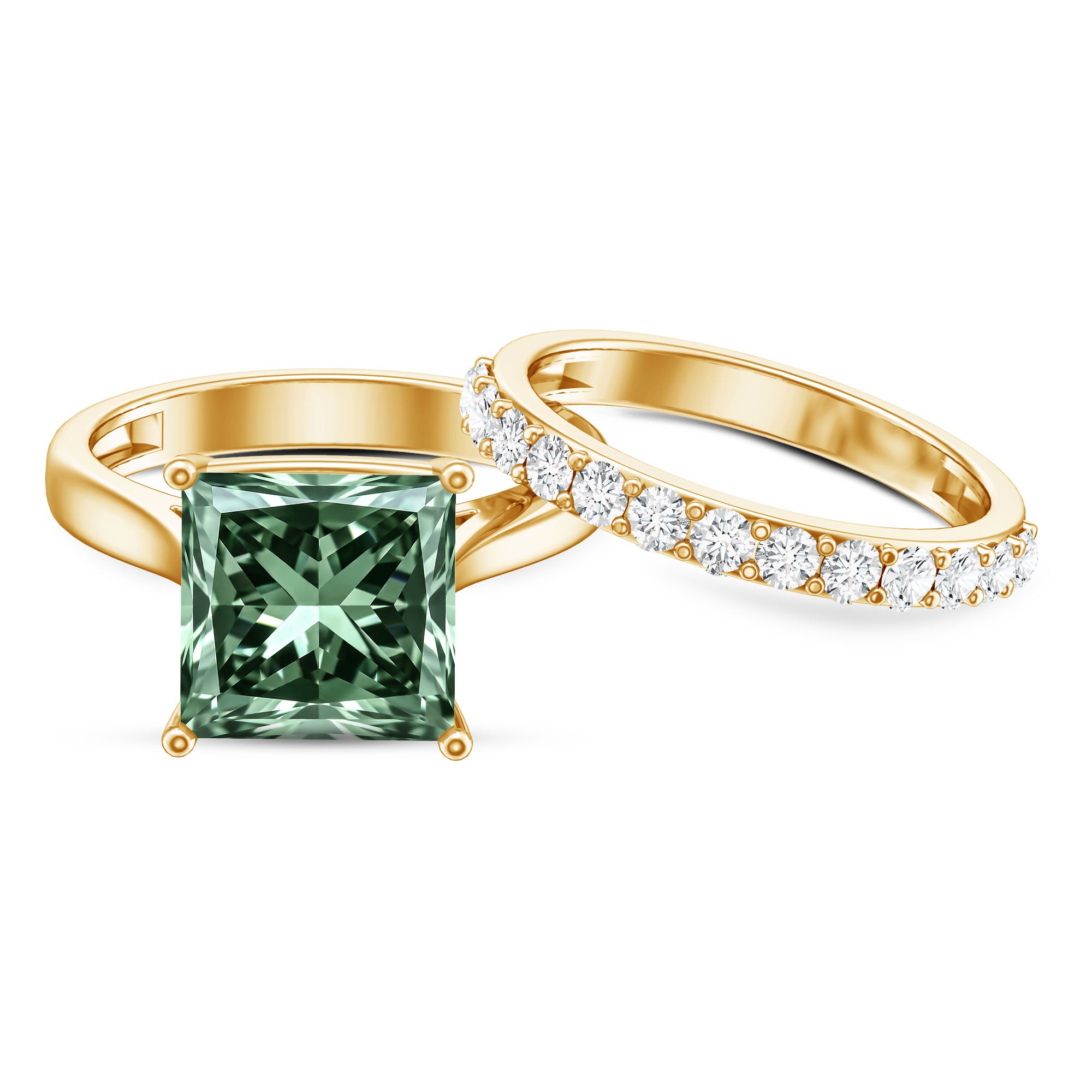 IGI Certified 5 Carat Princess Cut Lab Grown Green Diamond Engagement Ring with Enhancer Vivid Green - VS1 - Rosec Jewels