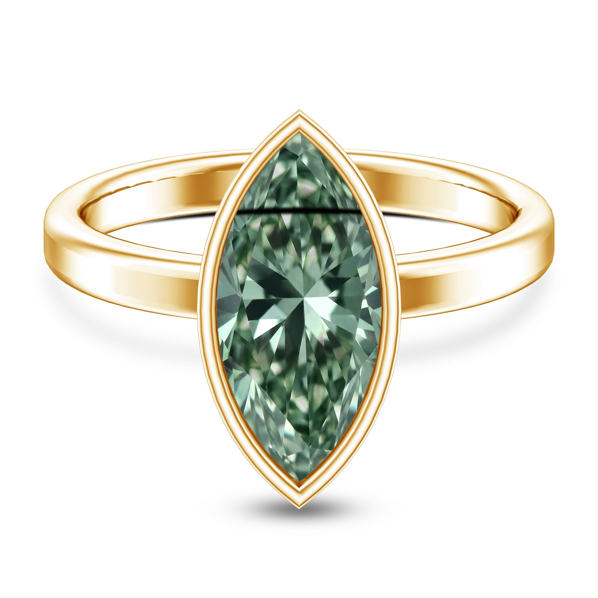 Bezel Set Lab Created Green Diamond Marquise Solitaire Engagement Ring 3 Carat IGI Certified Vivid Green - VS1 - Rosec Jewels