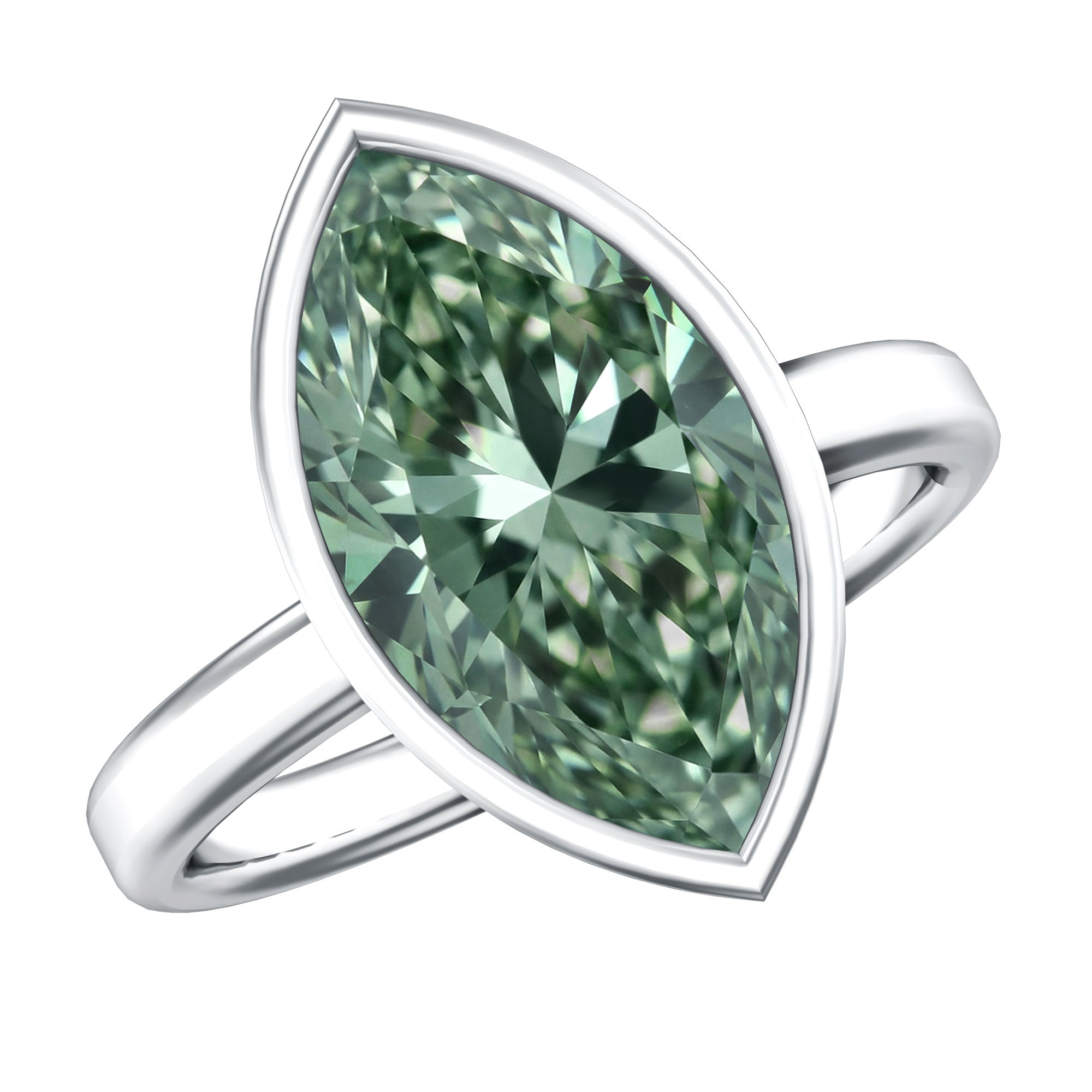 IGI Certified 4 Carat Lab Grown Green Diamond Marquise Cut Engagement Ring in Bezel Setting Vivid Green - VS1 - Rosec Jewels