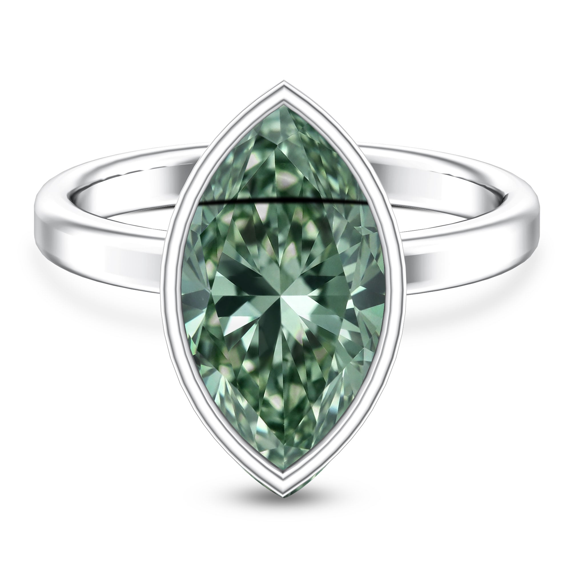 IGI Certified 4 Carat Lab Grown Green Diamond Marquise Cut Engagement Ring in Bezel Setting Vivid Green - VS1 - Rosec Jewels
