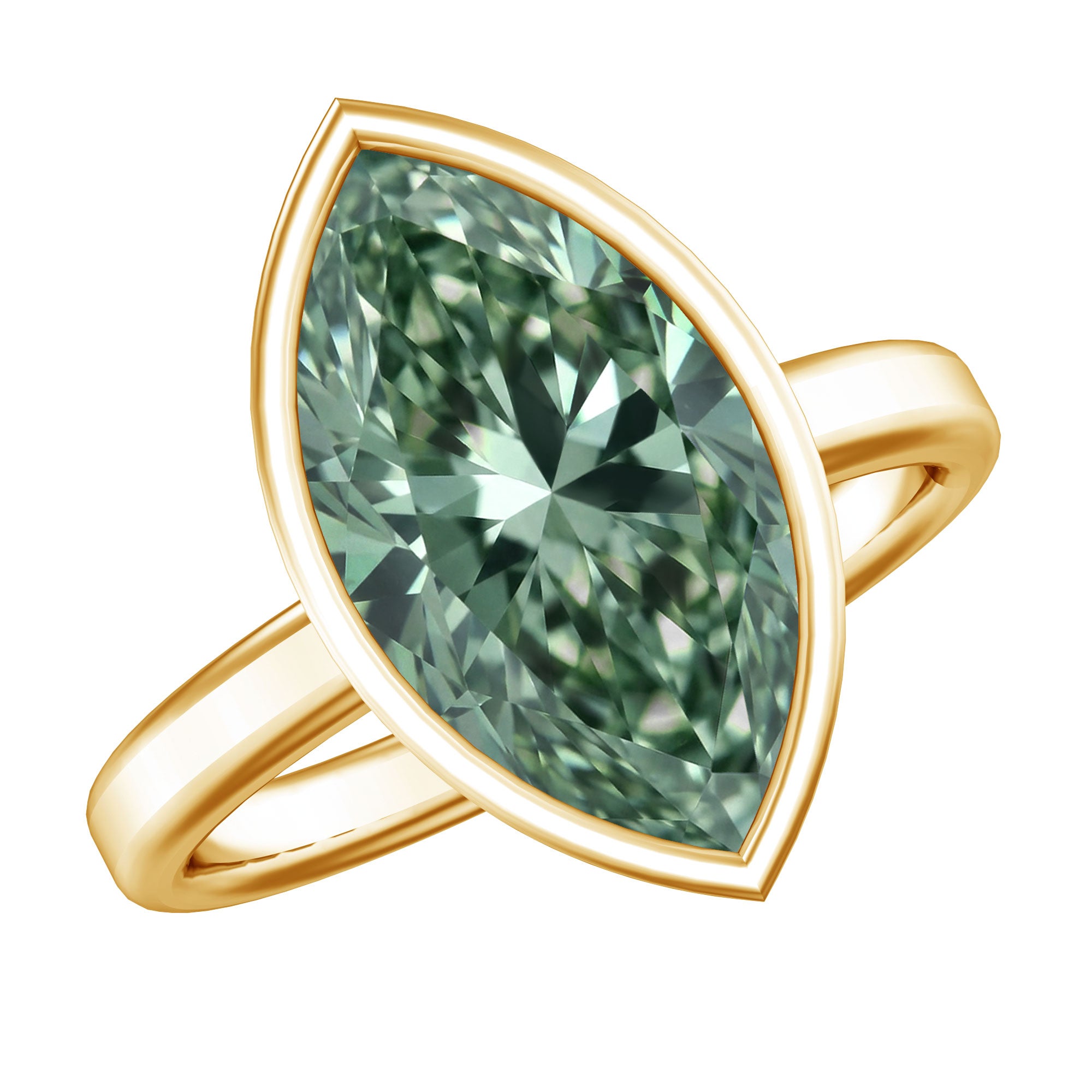 IGI Certified 4 Carat Lab Grown Green Diamond Marquise Cut Engagement Ring in Bezel Setting Vivid Green - VS1 - Rosec Jewels