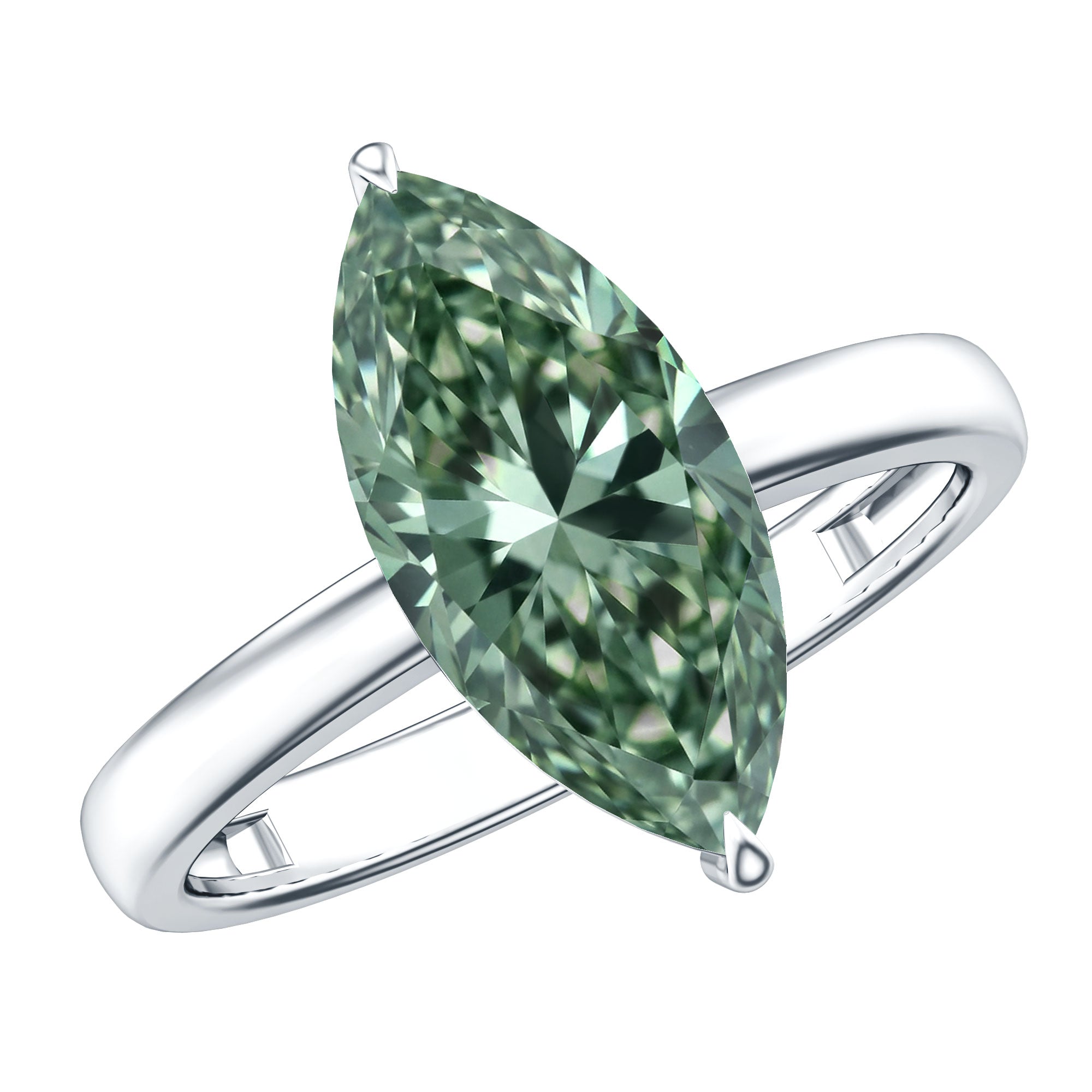 3 Carat Marquise Cut Lab Grown Green Diamond Solitaire Engagement Ring IGI Certified Vivid Green - VS1 - Rosec Jewels