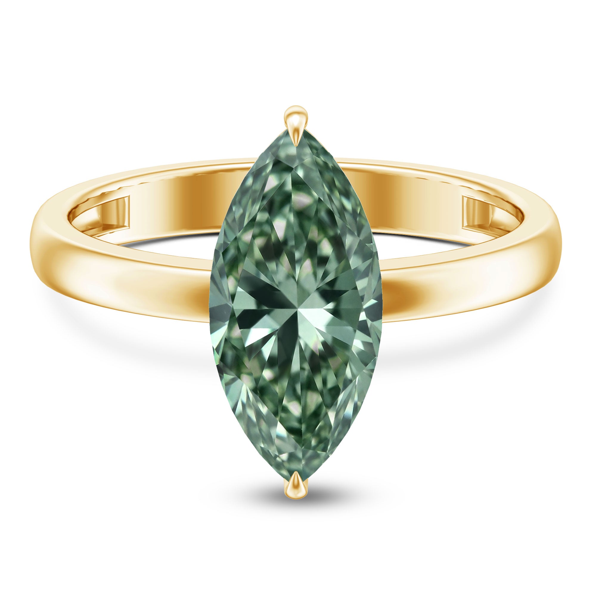 3 Carat Marquise Cut Lab Grown Green Diamond Solitaire Engagement Ring IGI Certified Vivid Green - VS1 - Rosec Jewels