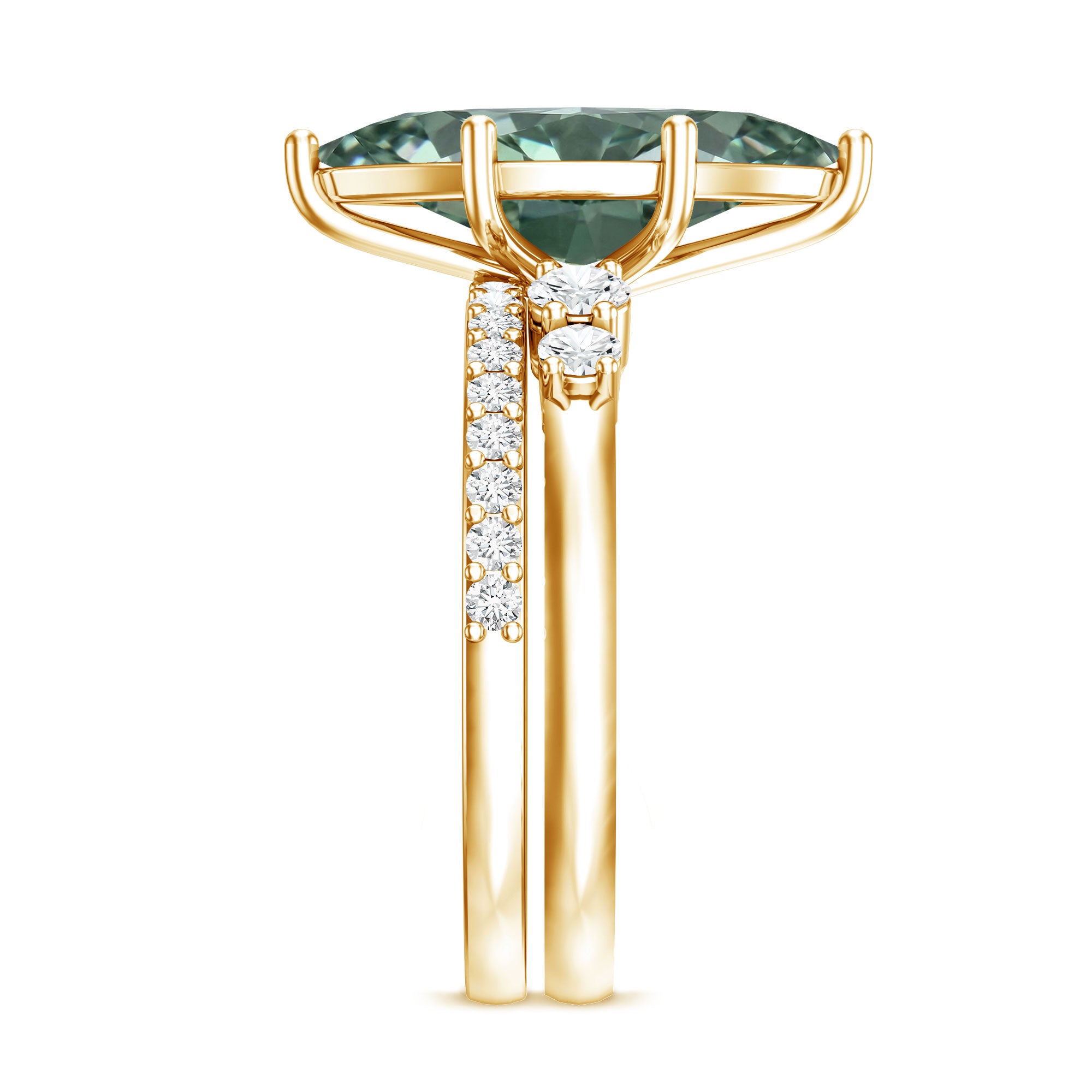 Rosec Jewels-3 Carat Lab Grown Green Diamond Marquise Wedding Ring Set with IGI Certificate