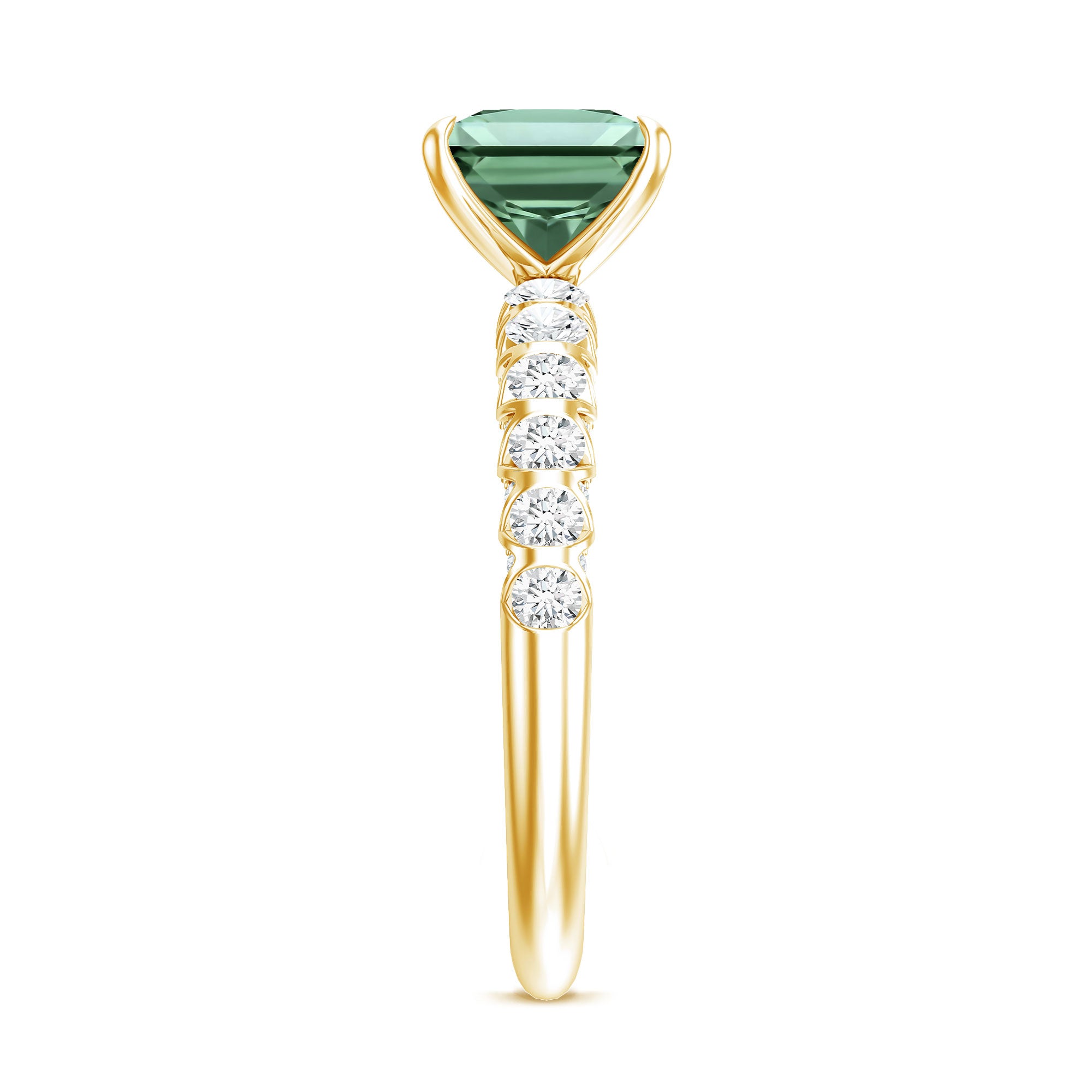2 Carat Princess Cut Lab Grown Green Diamond Side Stone Engagement Ring with IGI Certificate Vivid Green - VS1 - Rosec Jewels