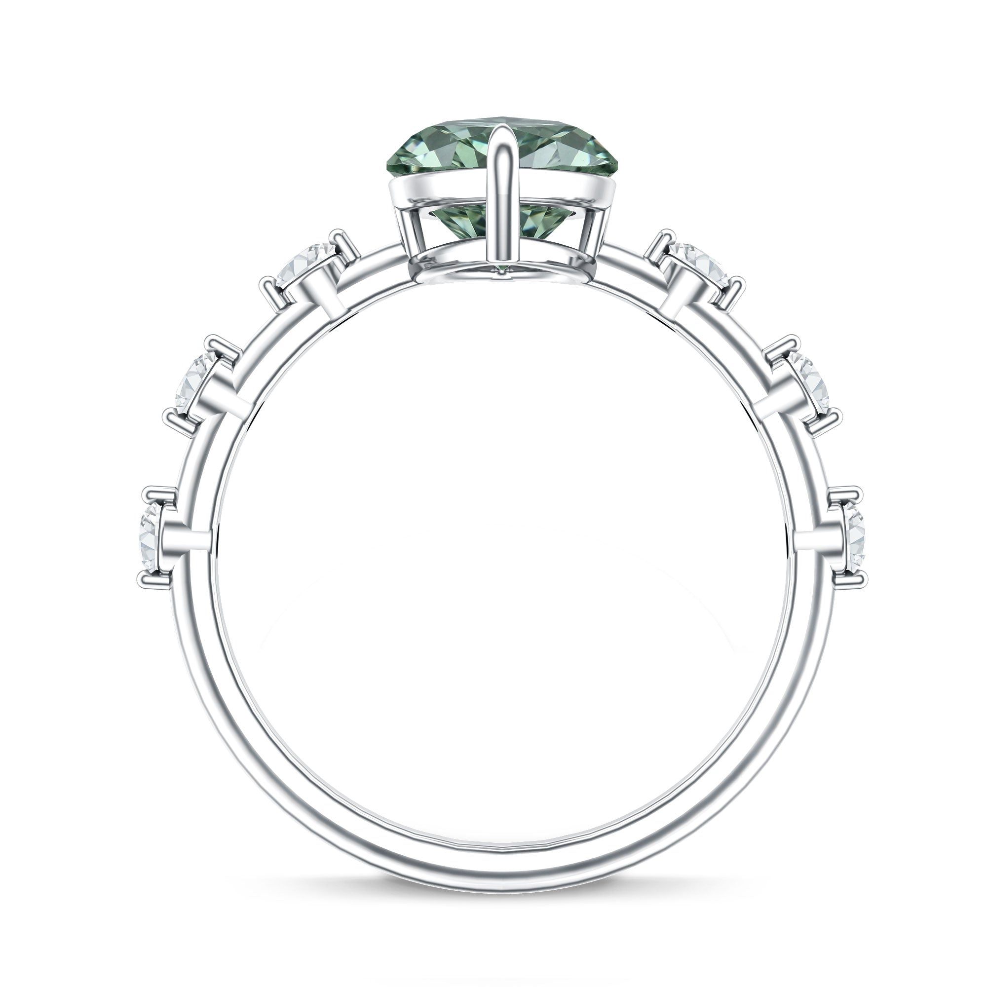 IGI Certified 3 Carat Marquise Lab Grown Green Diamond Engagement Ring with Spaced Accent Vivid Green - VS1 - Rosec Jewels