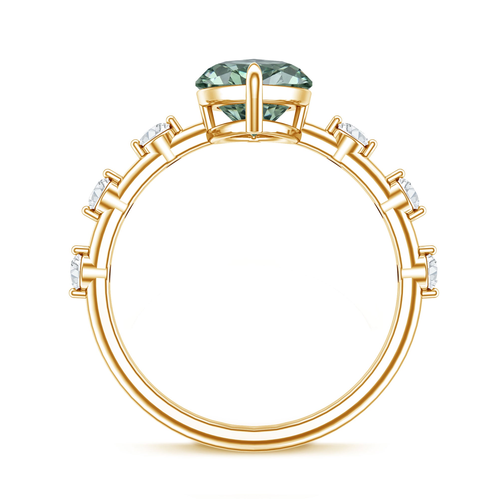 IGI Certified 3 Carat Marquise Lab Grown Green Diamond Engagement Ring with Spaced Accent Vivid Green - VS1 - Rosec Jewels