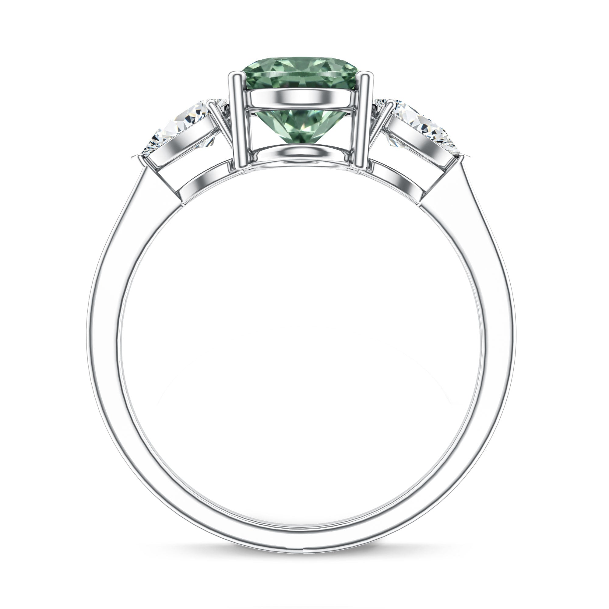 Oval Shaped 2 Carat Lab Grown Green Diamond Three Stone Engagement Ring with IGI Certificate Vivid Green - VS1 - Rosec Jewels
