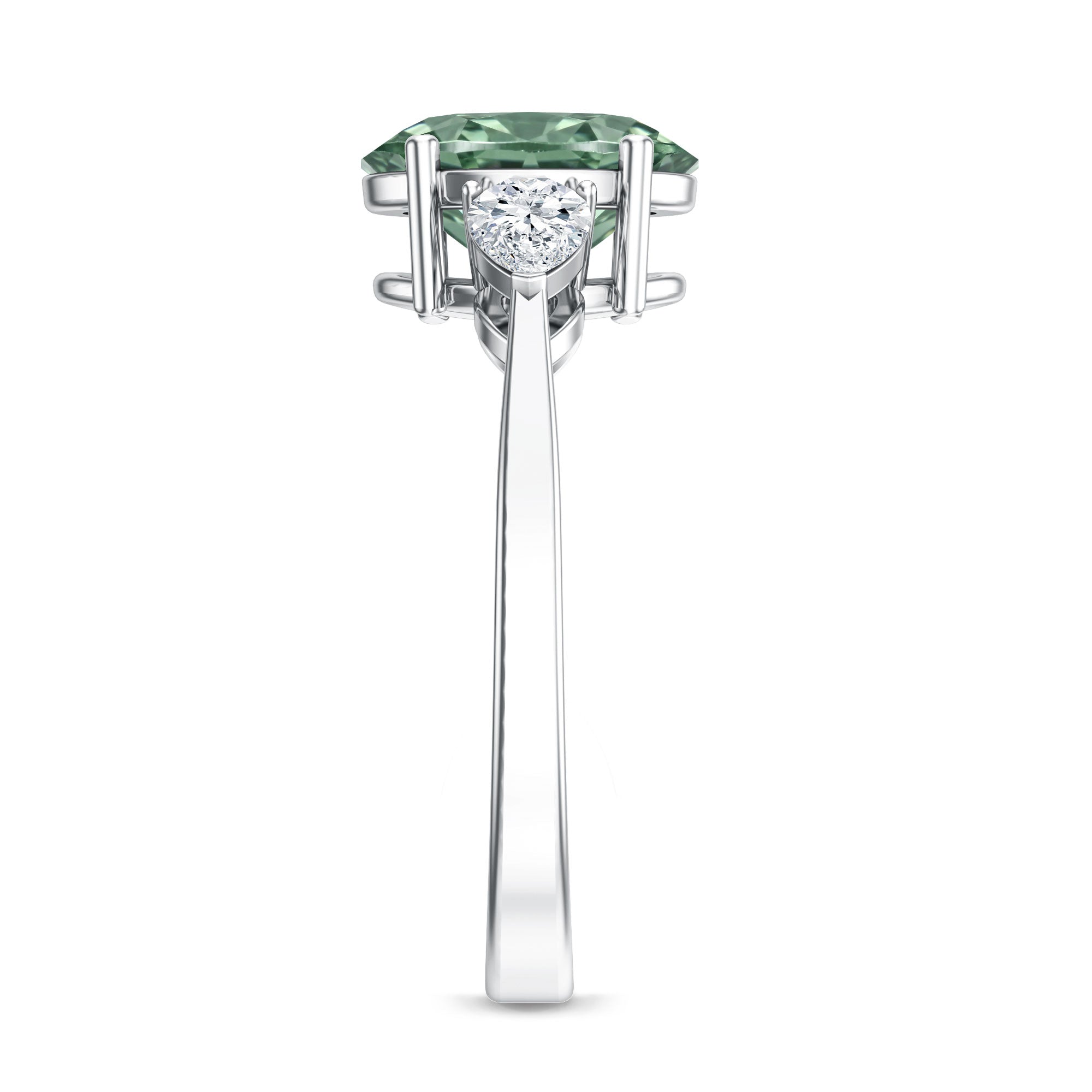 Oval Shaped 2 Carat Lab Grown Green Diamond Three Stone Engagement Ring with IGI Certificate Vivid Green - VS1 - Rosec Jewels