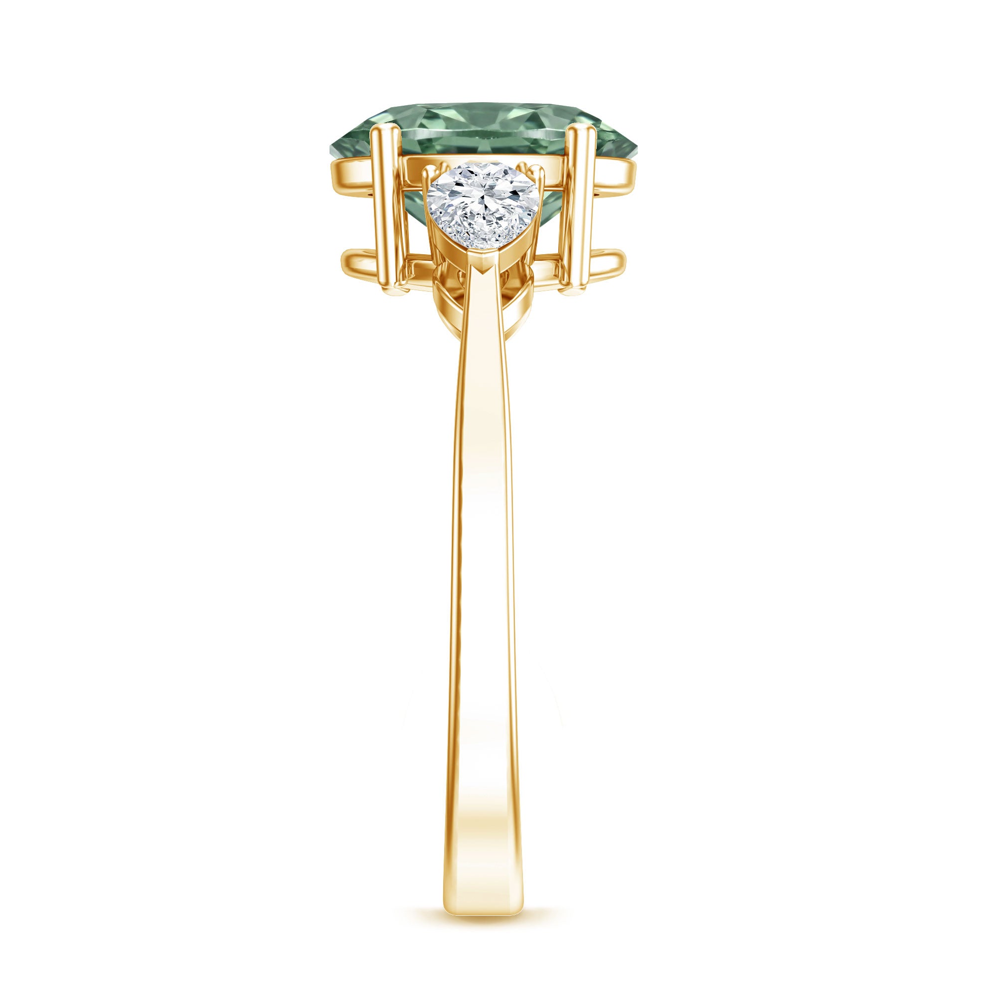 Oval Shaped 2 Carat Lab Grown Green Diamond Three Stone Engagement Ring with IGI Certificate Vivid Green - VS1 - Rosec Jewels