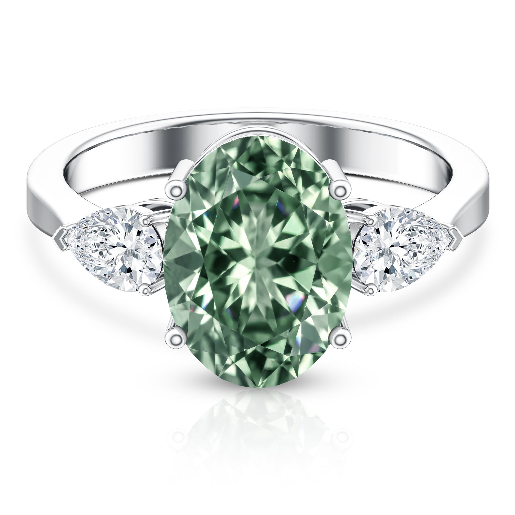 Lab Grown 3 Carat Green Diamond Past Present Future Ring with IGI Certificate Vivid Green - VS1 - Rosec Jewels