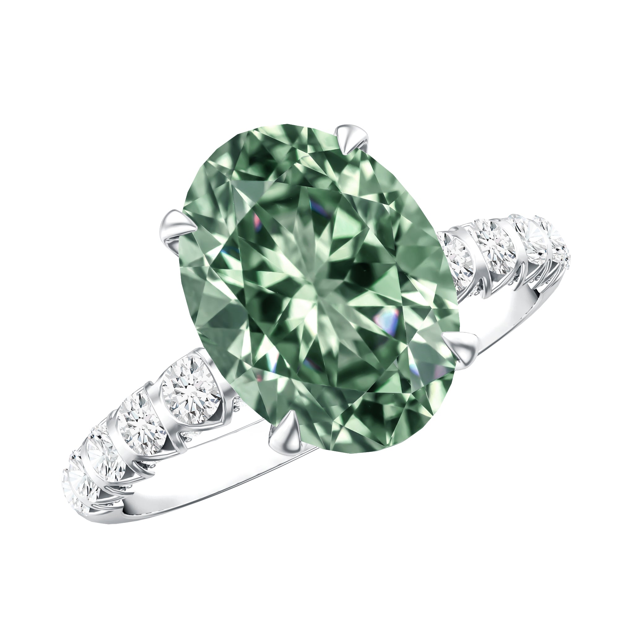 IGI Certified 3 Carat Oval Shape Lab Grown Green Diamond Engagement Ring Vivid Green - VS1 - Rosec Jewels