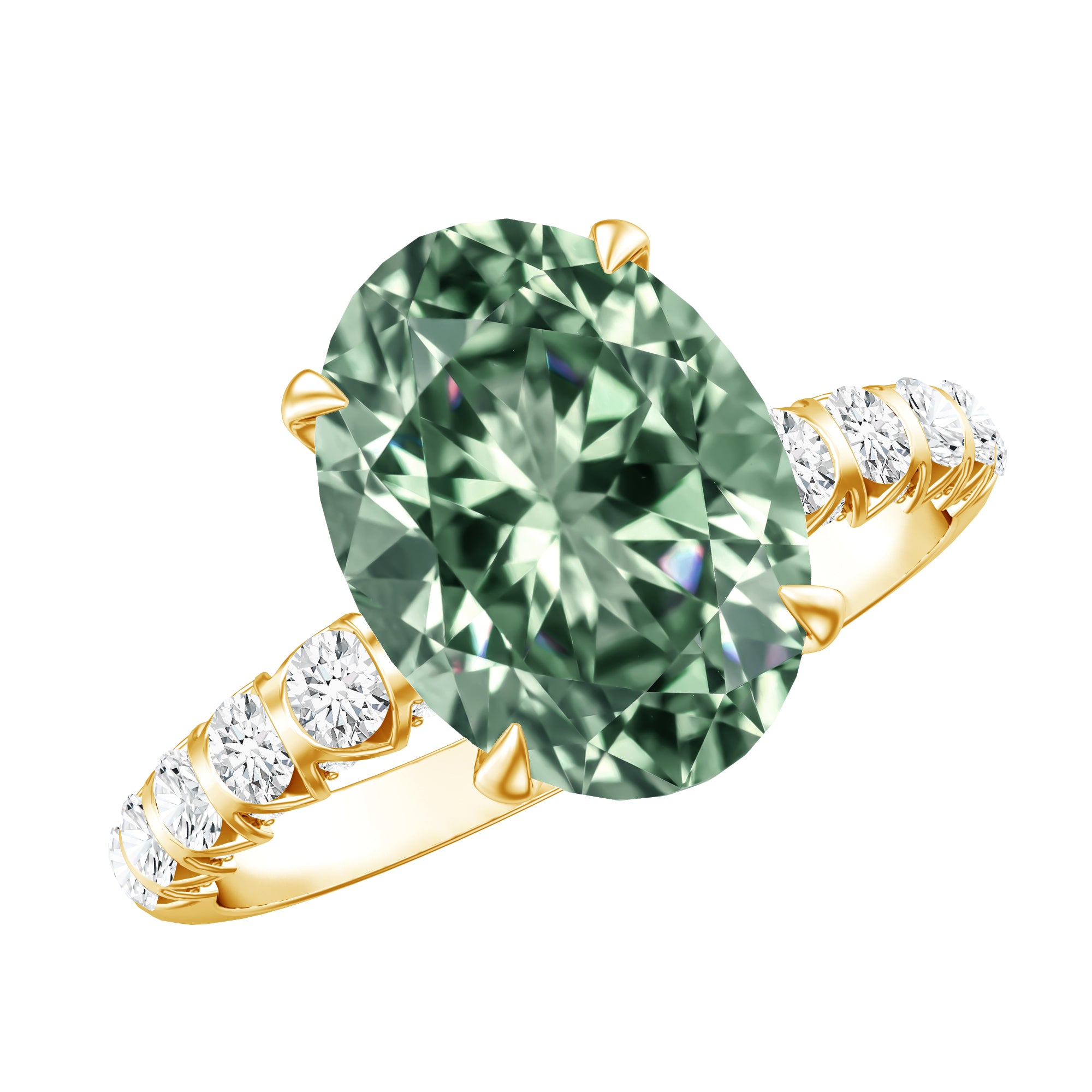 IGI Certified 3 Carat Oval Shape Lab Grown Green Diamond Engagement Ring Vivid Green - VS1 - Rosec Jewels