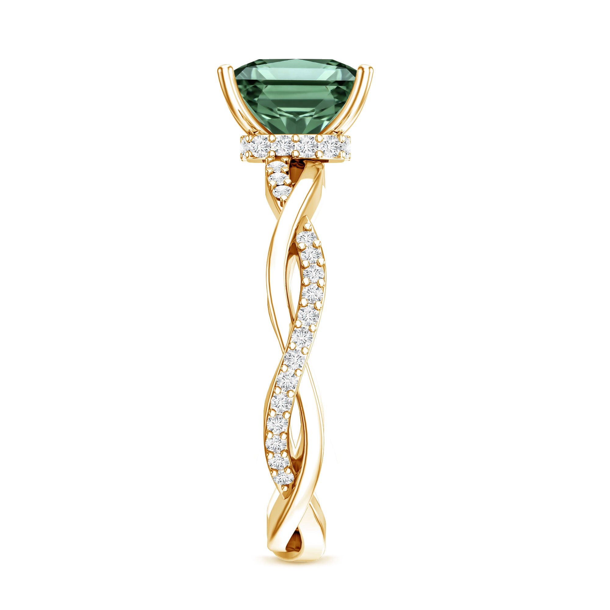 IGI Certified 2 Carat Princess Cut Lab Green Diamond Braided Engagement Ring for Women Vivid Green - VS1 - Rosec Jewels