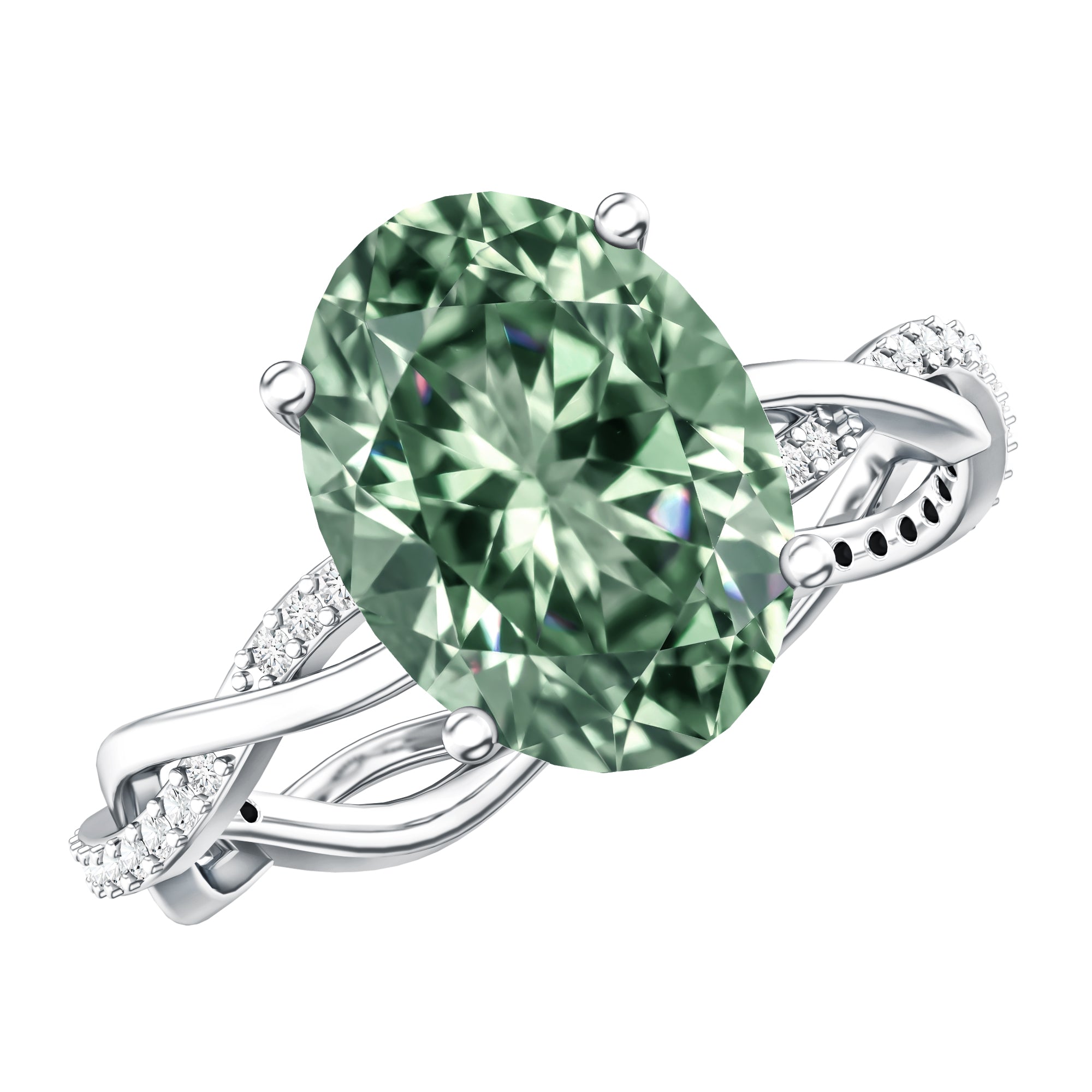 IGI Certified Lab Grown 3 Carat Green Diamond Braided Engagement Ring with Hidden Halo Vivid Green - VS1 - Rosec Jewels