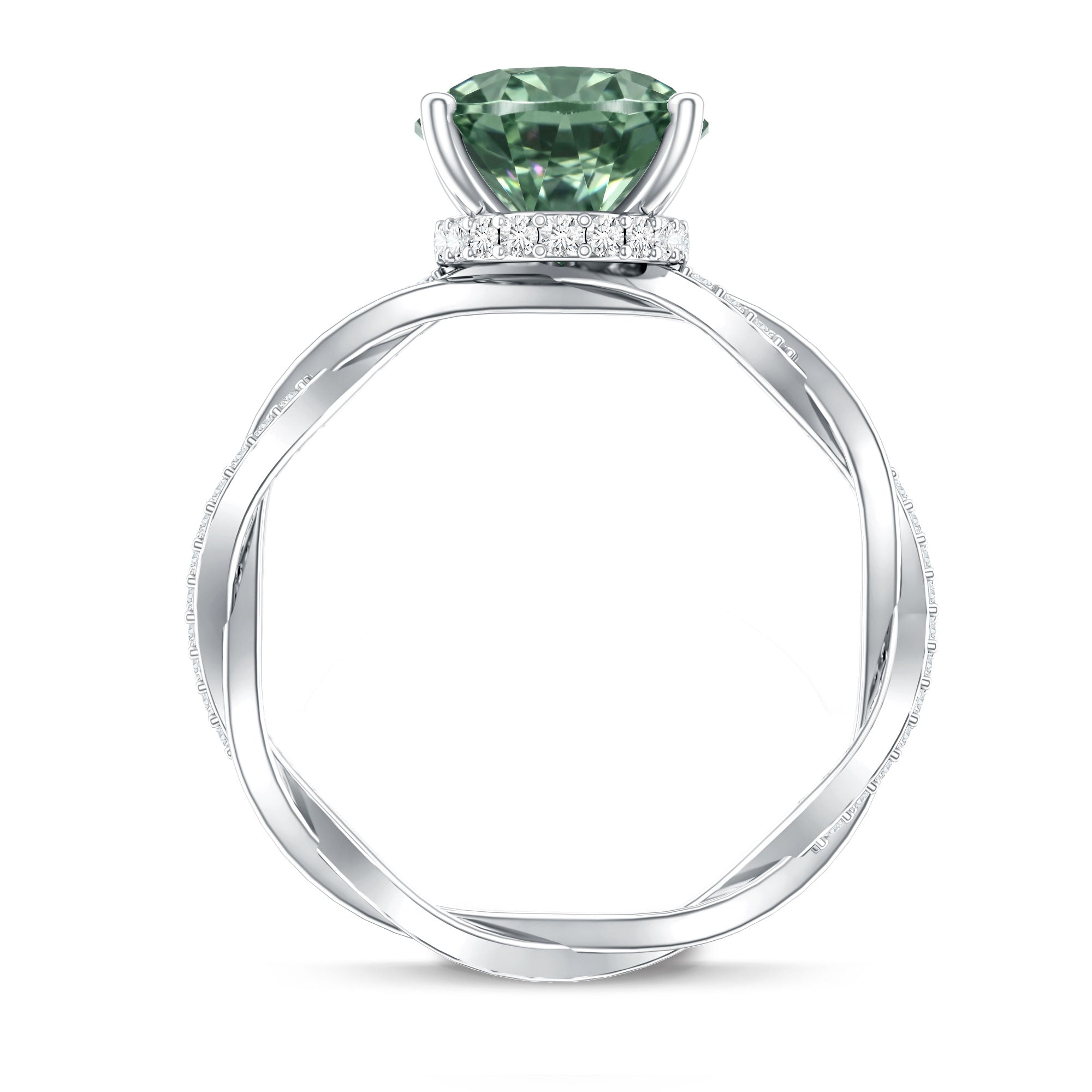 IGI Certified Lab Grown 3 Carat Green Diamond Braided Engagement Ring with Hidden Halo Vivid Green - VS1 - Rosec Jewels