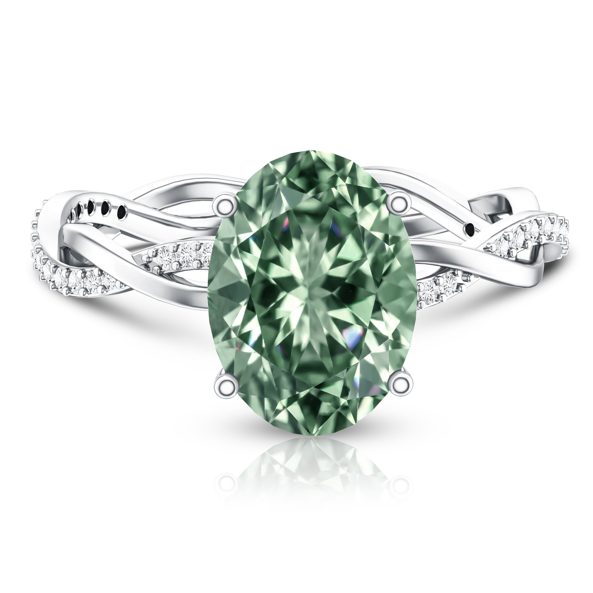 IGI Certified Lab Grown 3 Carat Green Diamond Braided Engagement Ring with Hidden Halo Vivid Green - VS1 - Rosec Jewels