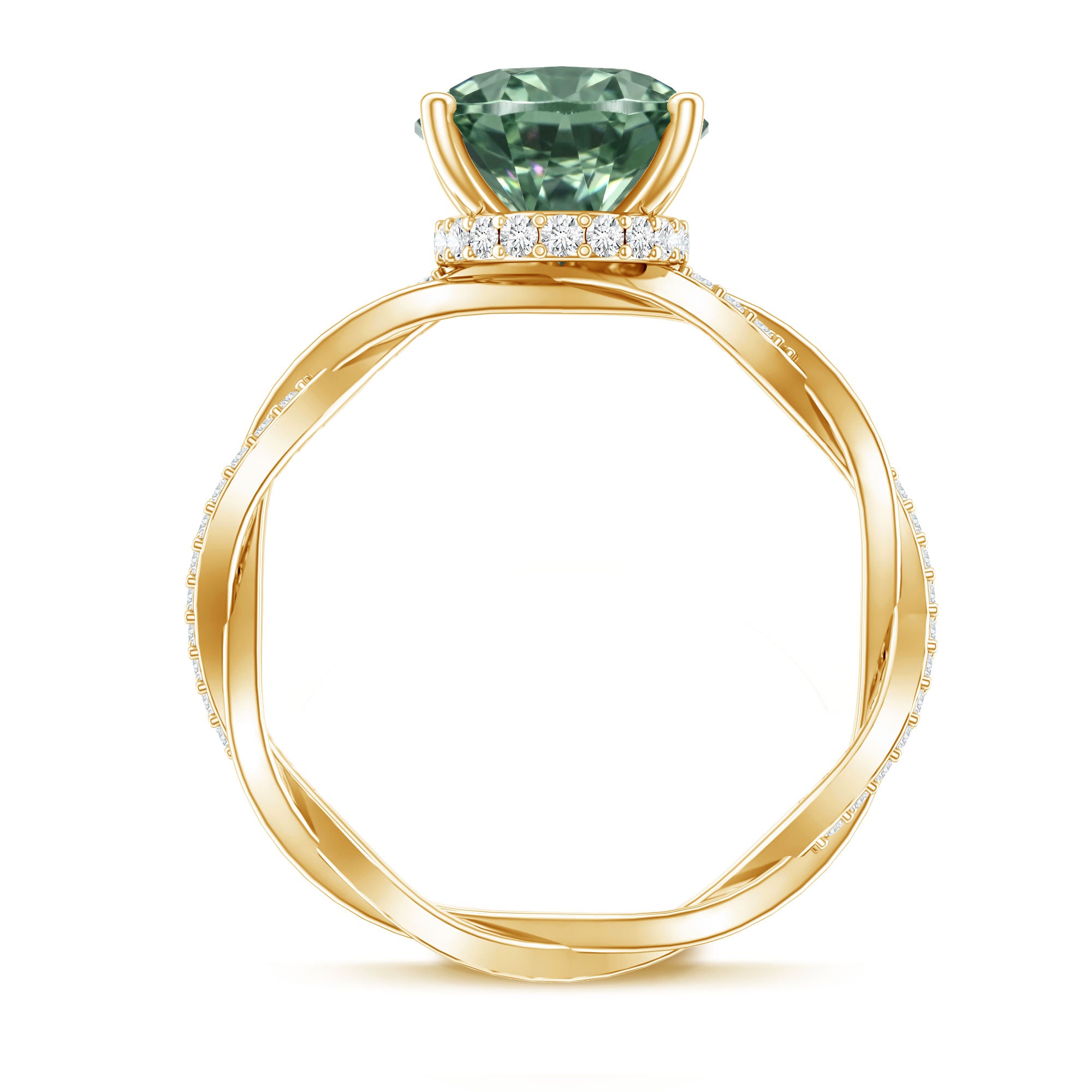 IGI Certified Lab Grown 3 Carat Green Diamond Braided Engagement Ring with Hidden Halo Vivid Green - VS1 - Rosec Jewels