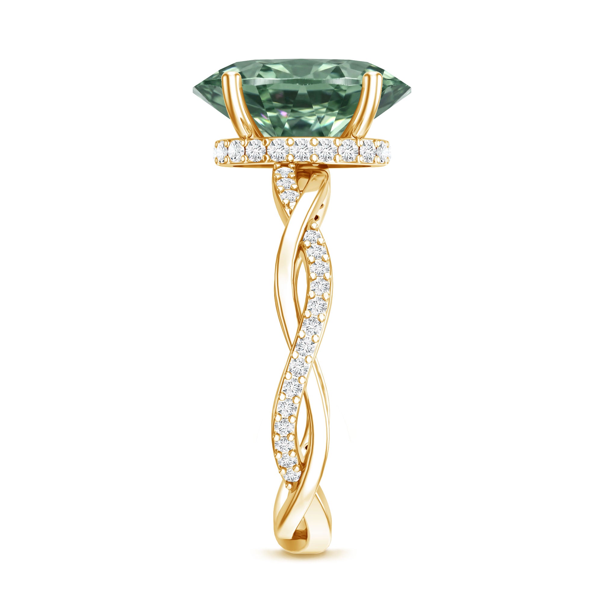 IGI Certified Lab Grown 3 Carat Green Diamond Braided Engagement Ring with Hidden Halo Vivid Green - VS1 - Rosec Jewels