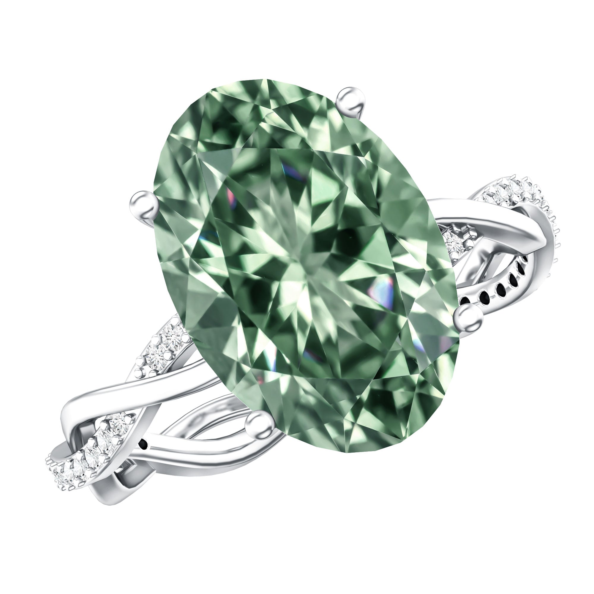 IGI Certified 4 Carat Huge Oval Lab Grown Green Diamond Braided Engagement Ring Vivid Green - VS1 - Rosec Jewels