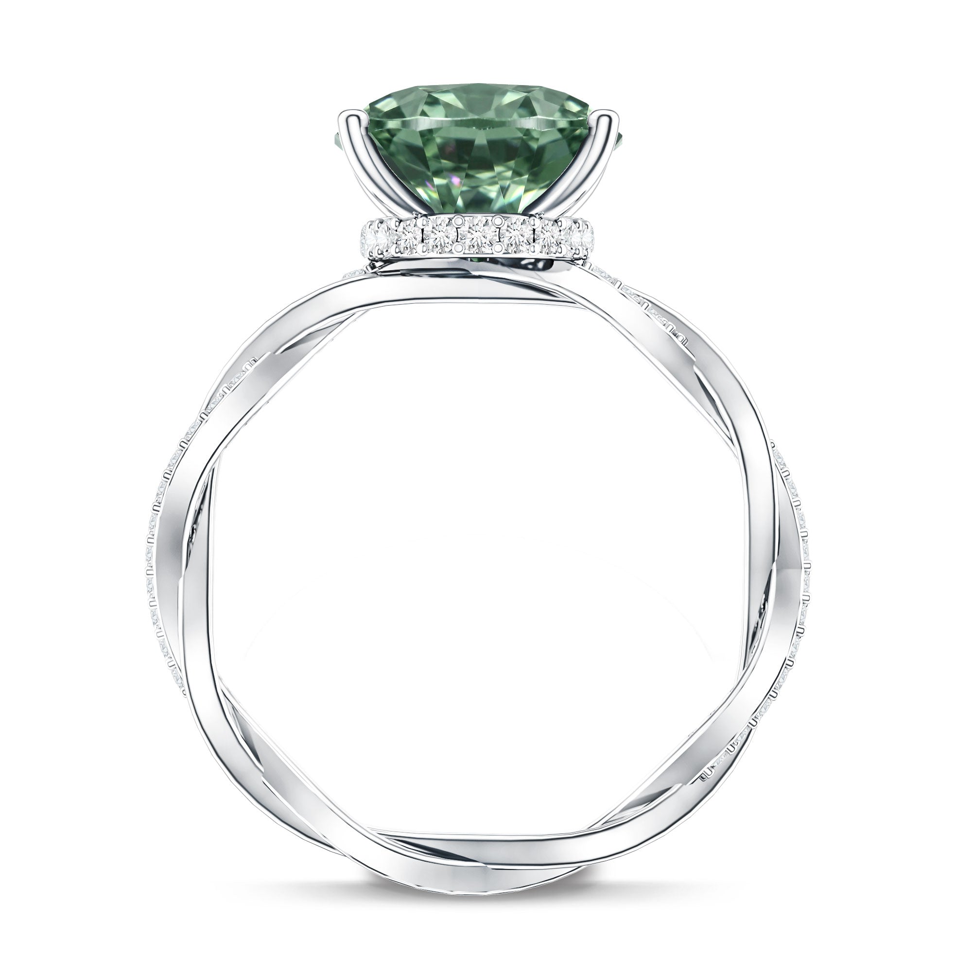 IGI Certified 4 Carat Huge Oval Lab Grown Green Diamond Braided Engagement Ring Vivid Green - VS1 - Rosec Jewels