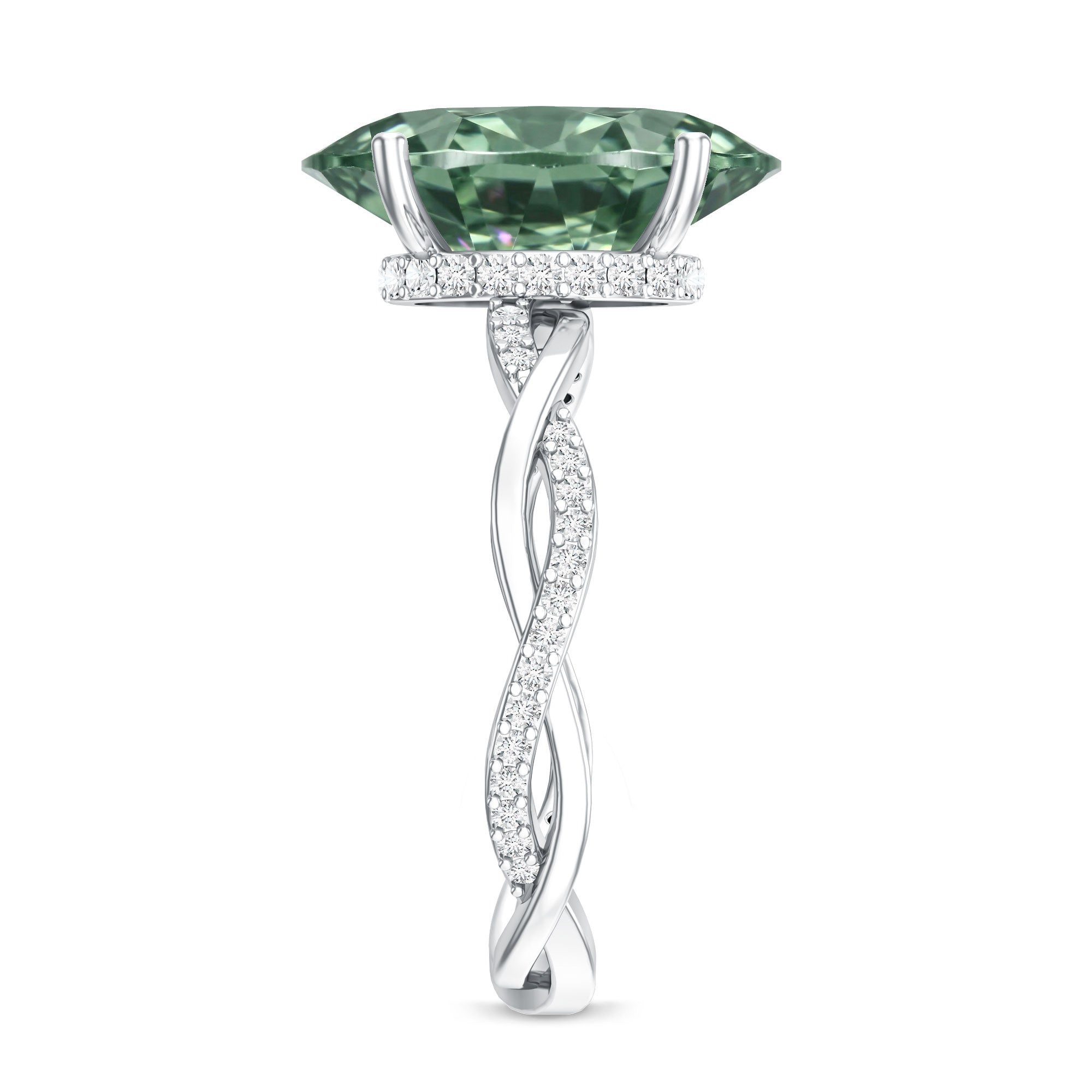 IGI Certified 4 Carat Huge Oval Lab Grown Green Diamond Braided Engagement Ring Vivid Green - VS1 - Rosec Jewels