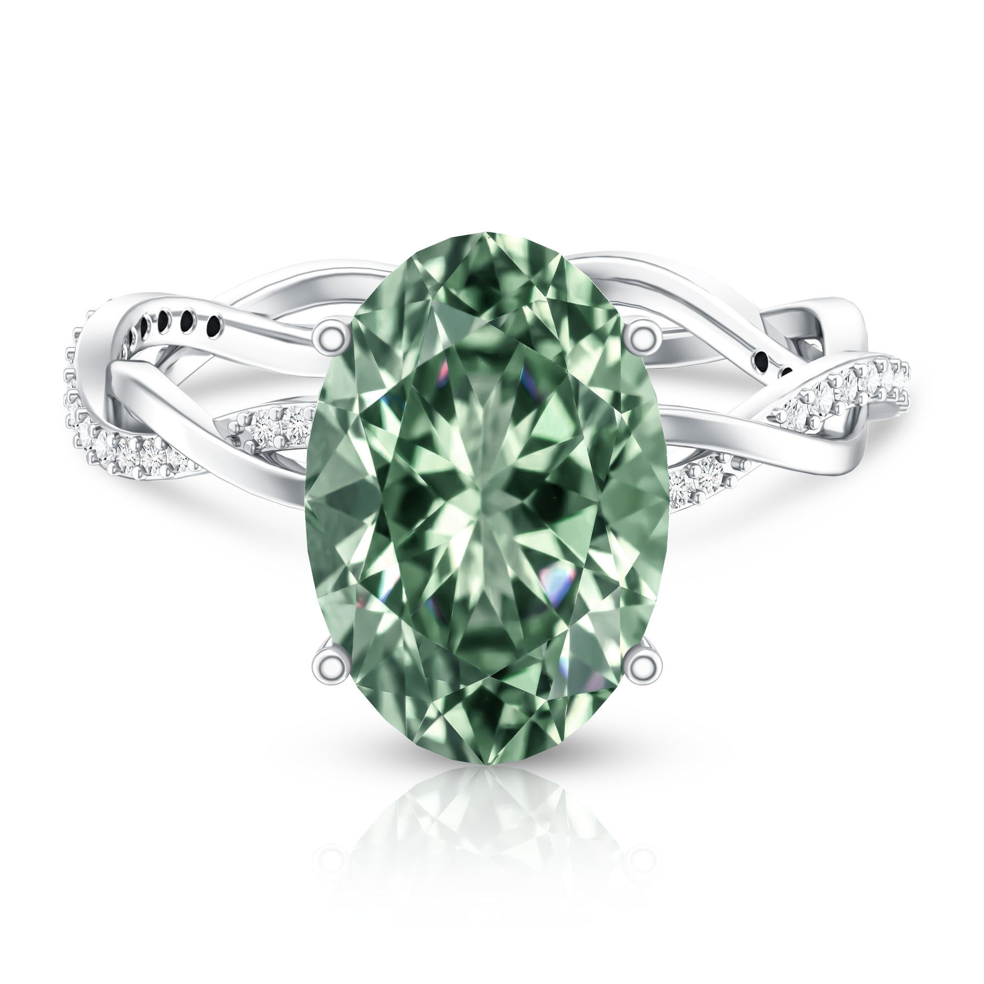 IGI Certified 4 Carat Huge Oval Lab Grown Green Diamond Braided Engagement Ring Vivid Green - VS1 - Rosec Jewels