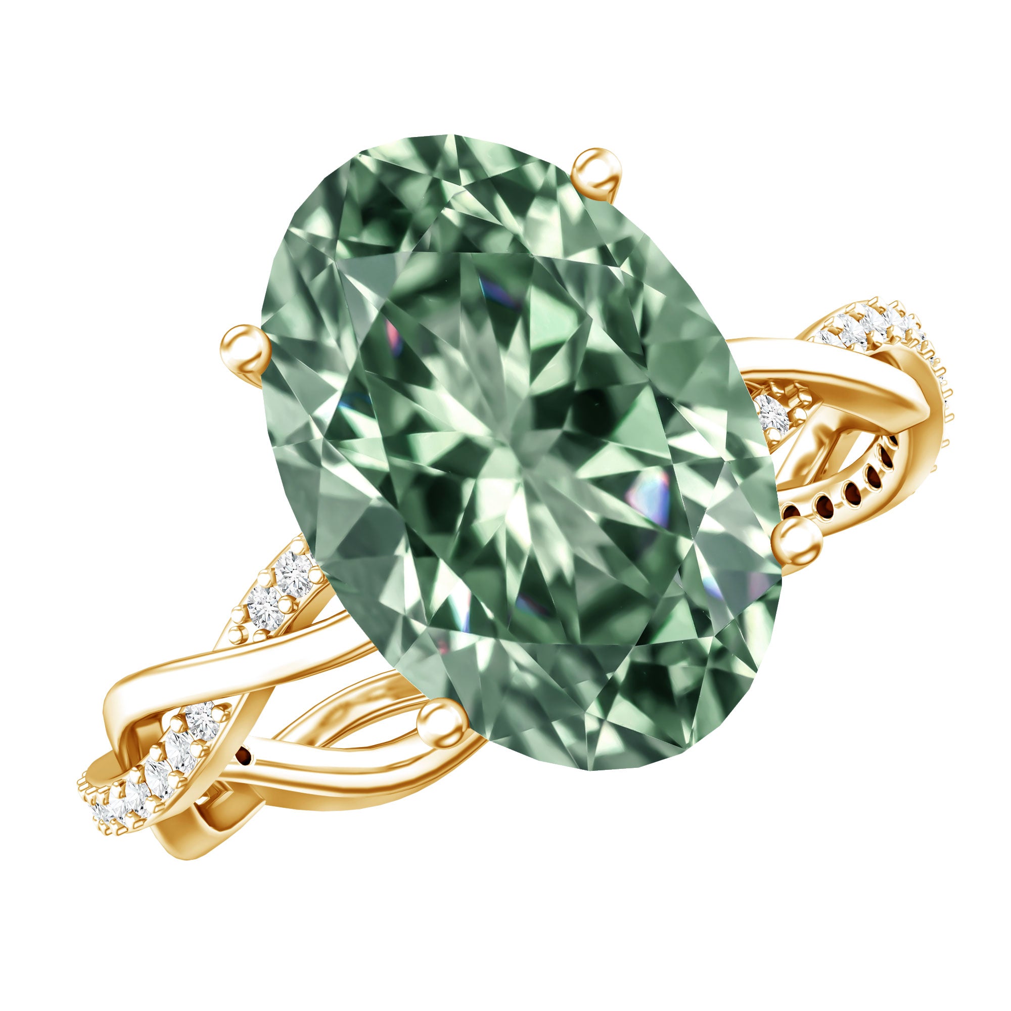 IGI Certified 4 Carat Huge Oval Lab Grown Green Diamond Braided Engagement Ring Vivid Green - VS1 - Rosec Jewels