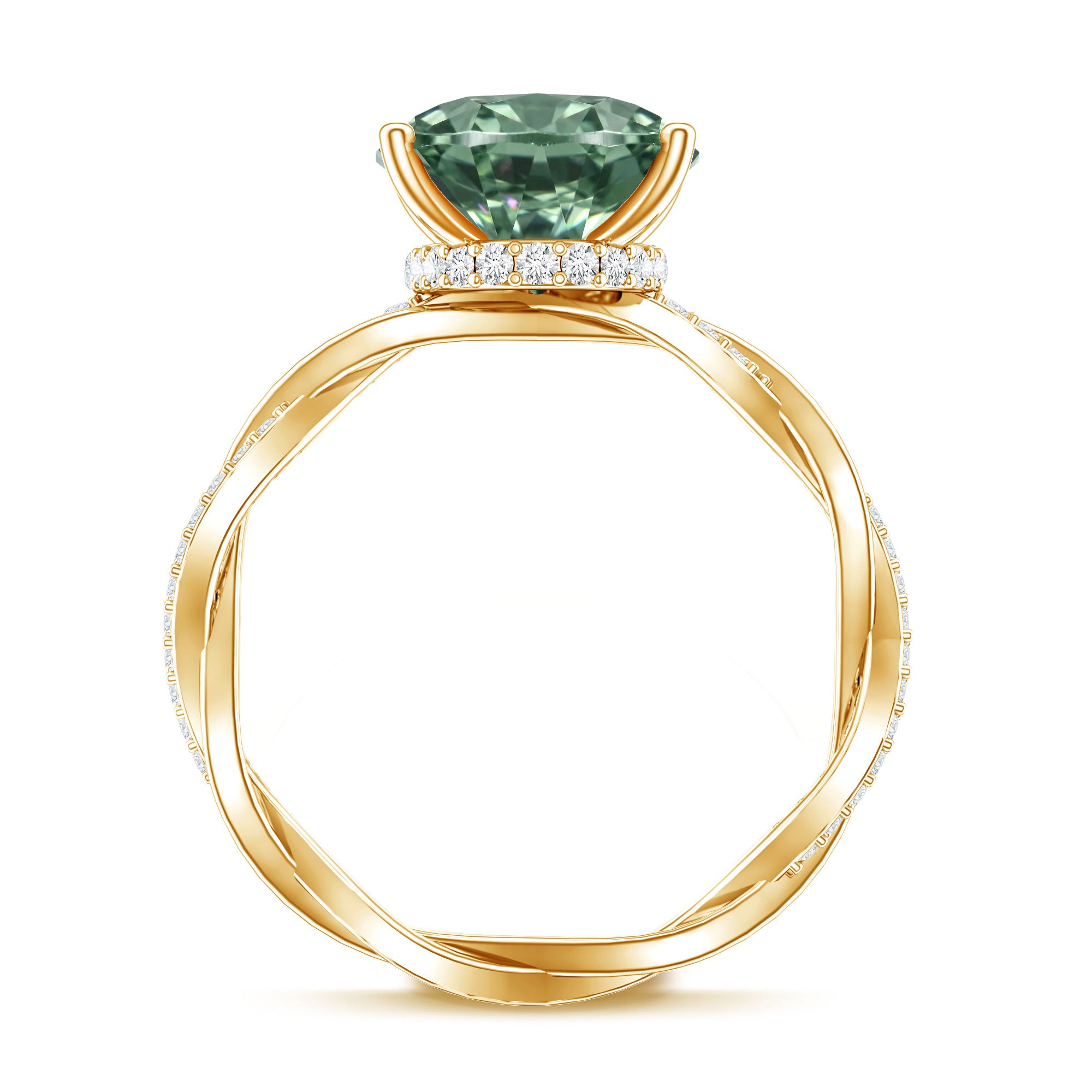 IGI Certified 4 Carat Huge Oval Lab Grown Green Diamond Braided Engagement Ring Vivid Green - VS1 - Rosec Jewels