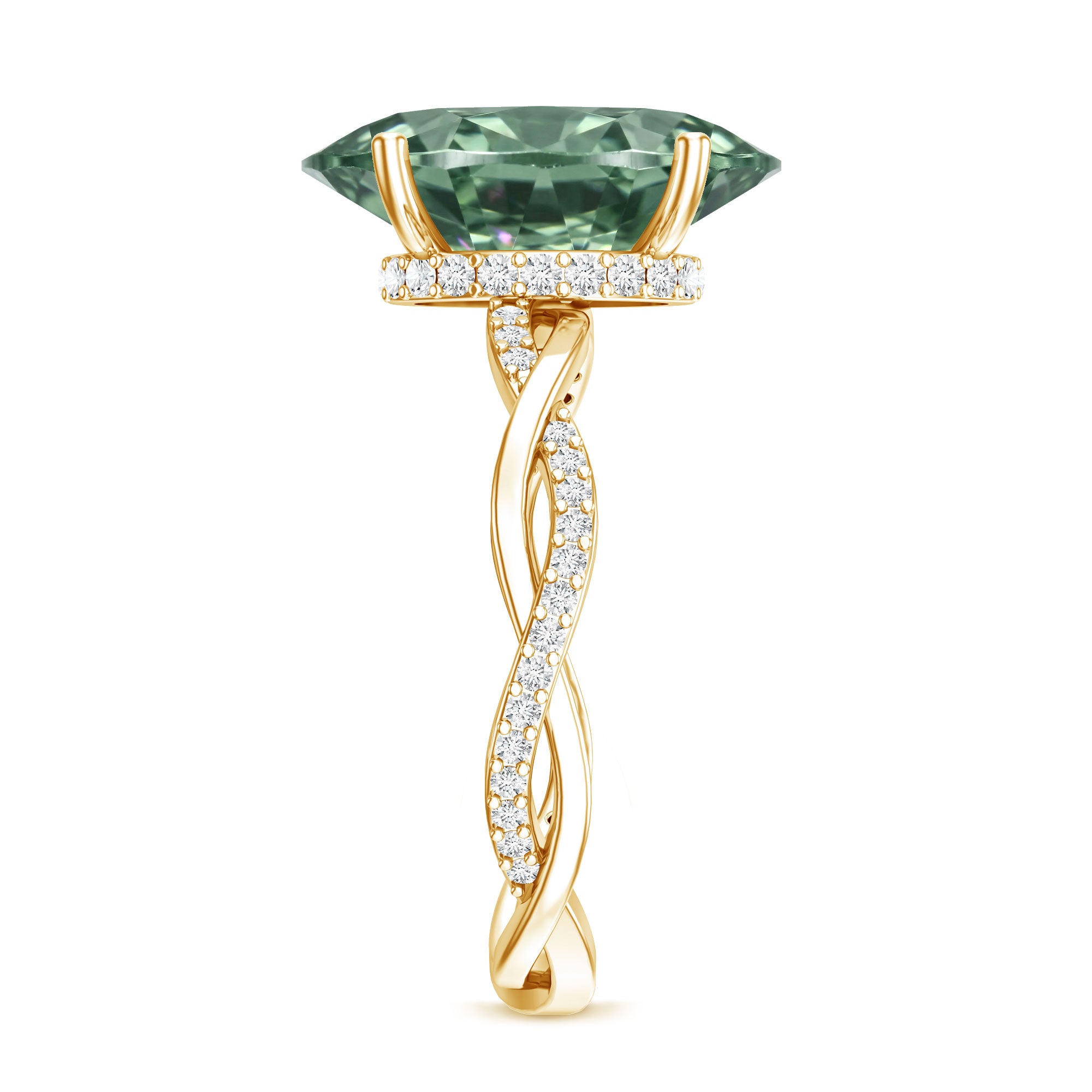 IGI Certified 4 Carat Huge Oval Lab Grown Green Diamond Braided Engagement Ring Vivid Green - VS1 - Rosec Jewels