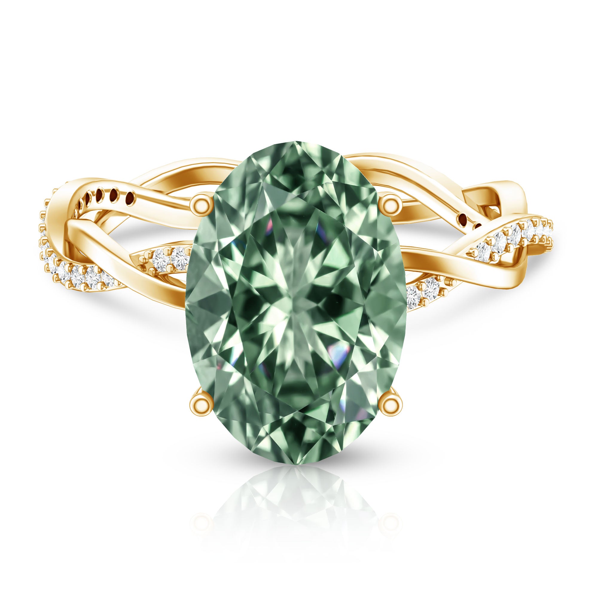 IGI Certified 4 Carat Huge Oval Lab Grown Green Diamond Braided Engagement Ring Vivid Green - VS1 - Rosec Jewels