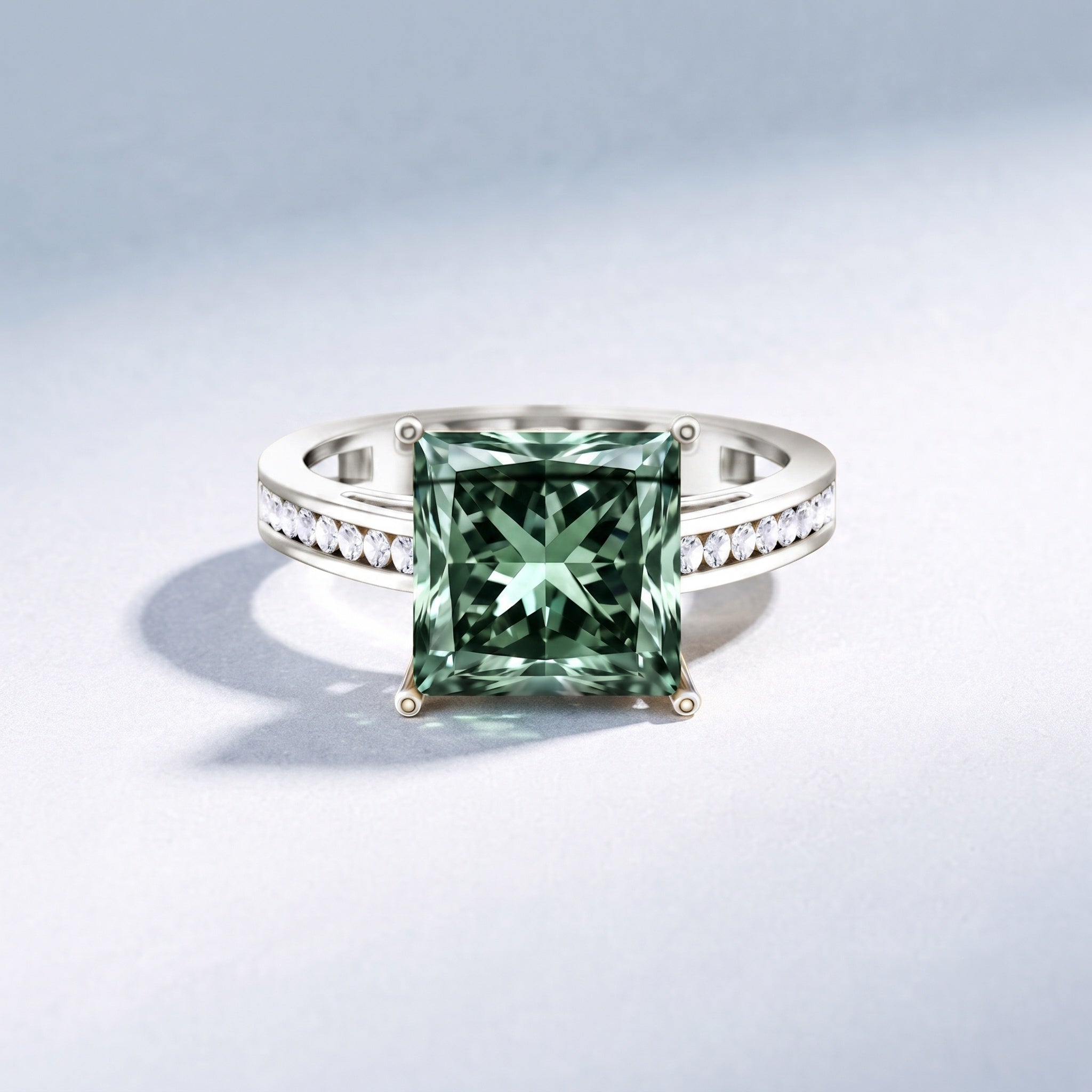 Princess Cut Lab Grown Green Diamond 5 Carat Engagement Ring IGI Certified Vivid Green - VS1 - Rosec Jewels