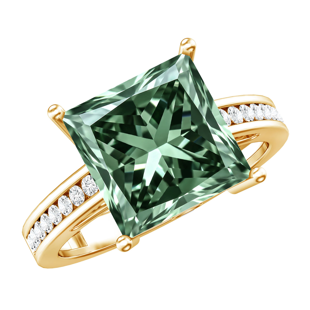 Princess Cut Lab Grown Green Diamond 5 Carat Engagement Ring IGI Certified Vivid Green - VS1 - Rosec Jewels